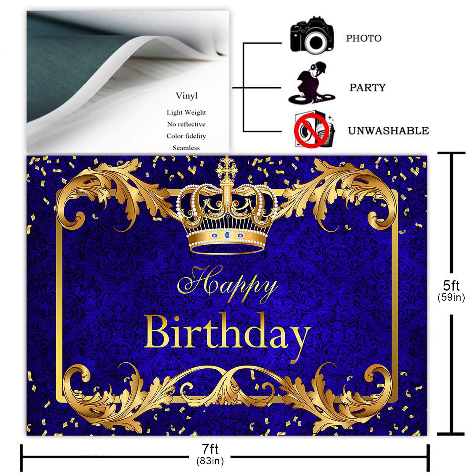 Avezano Prince Birthday Party Backdrop For Boy'S Royal Blue And Gold King Crown Party Decoration Photography Background Royal Li