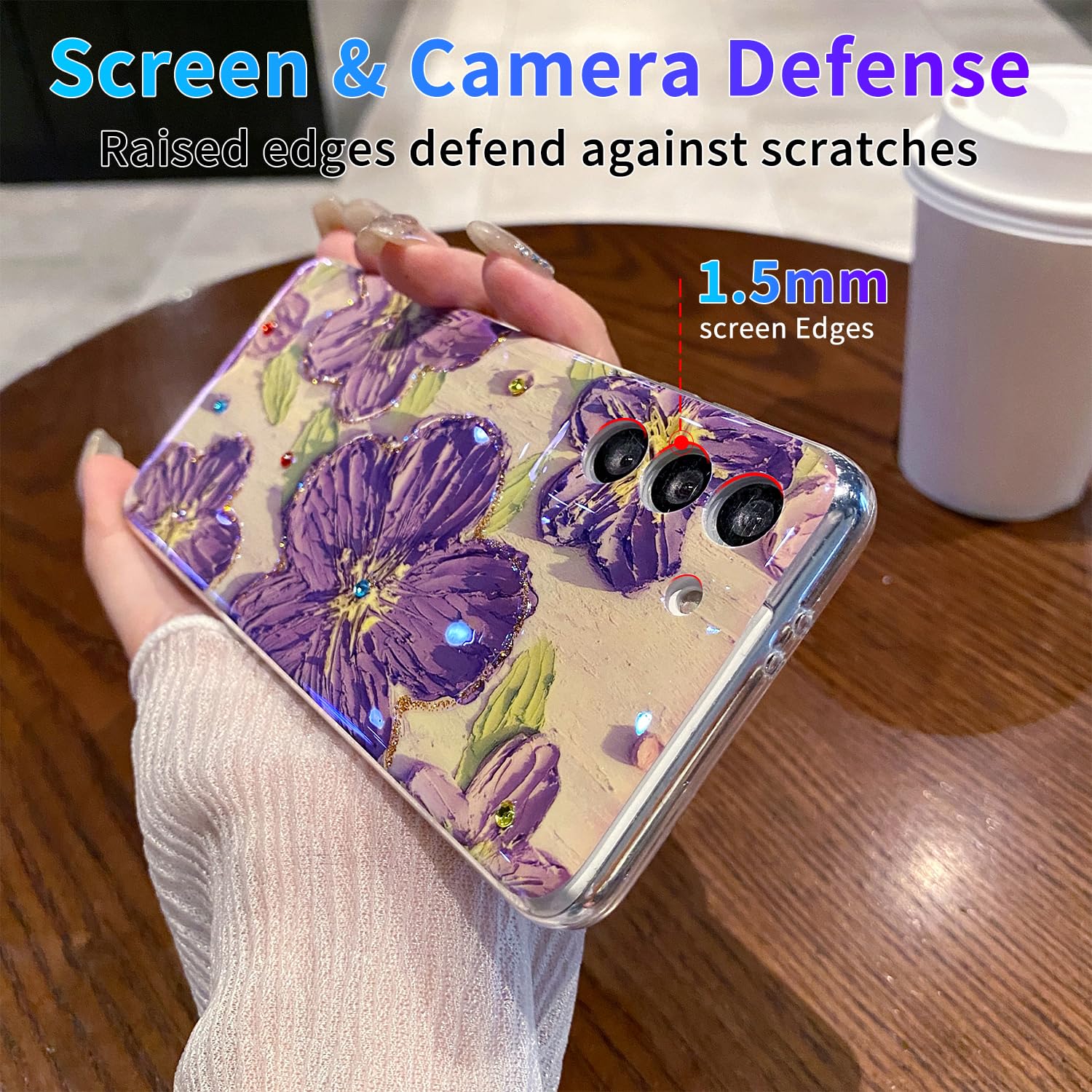 Leleyun Case For Samsung Galaxy A03S, Retro Oil Painting Printed Flower Cute Pattern With Glitter Gem Phone Cover Durable Tpu Sh