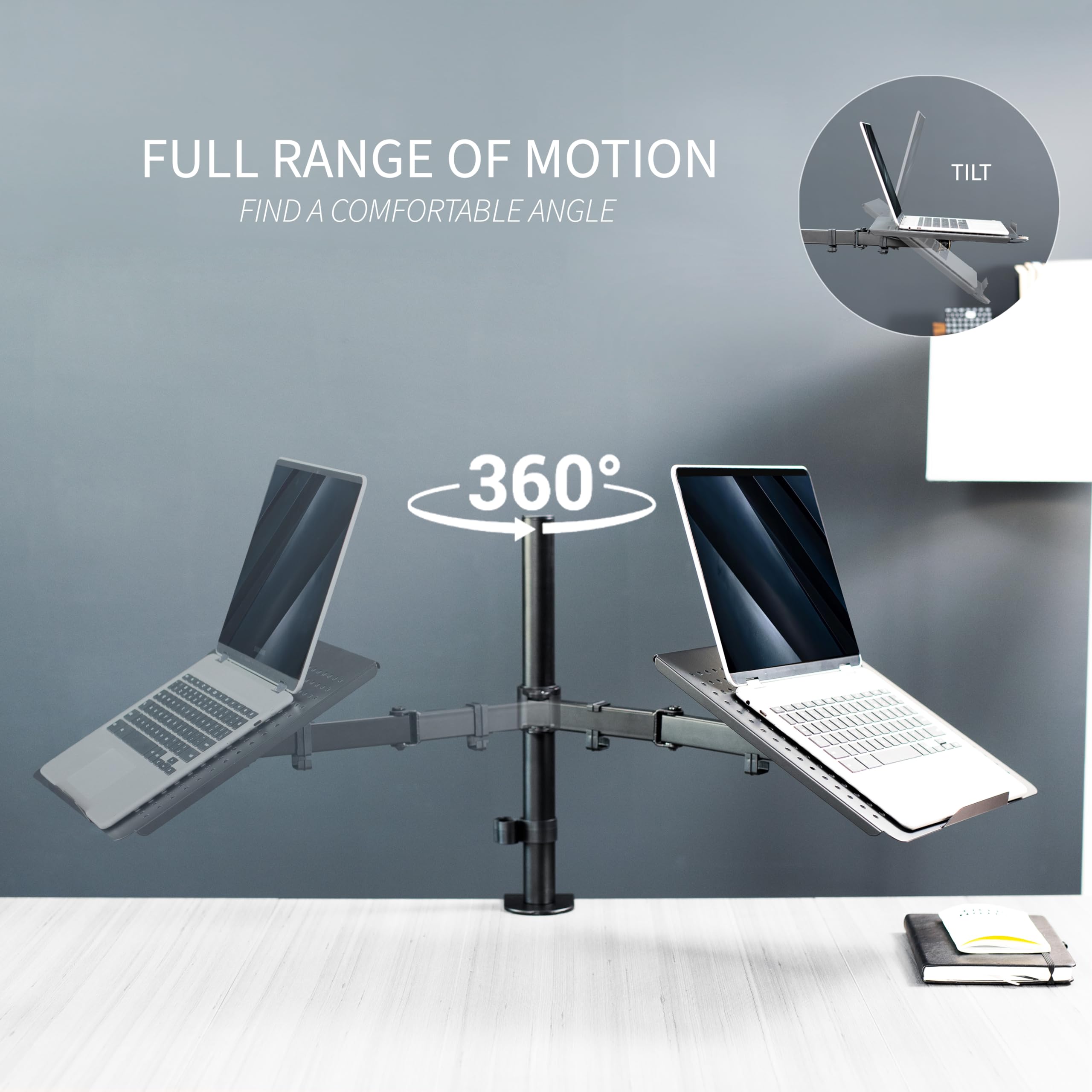 VIVO Single Laptop Notebook Desk Mount Stand, Fully Adjustable Extension with C clamp, Fits up to 17 inch Laptops, Black, STAND V001L