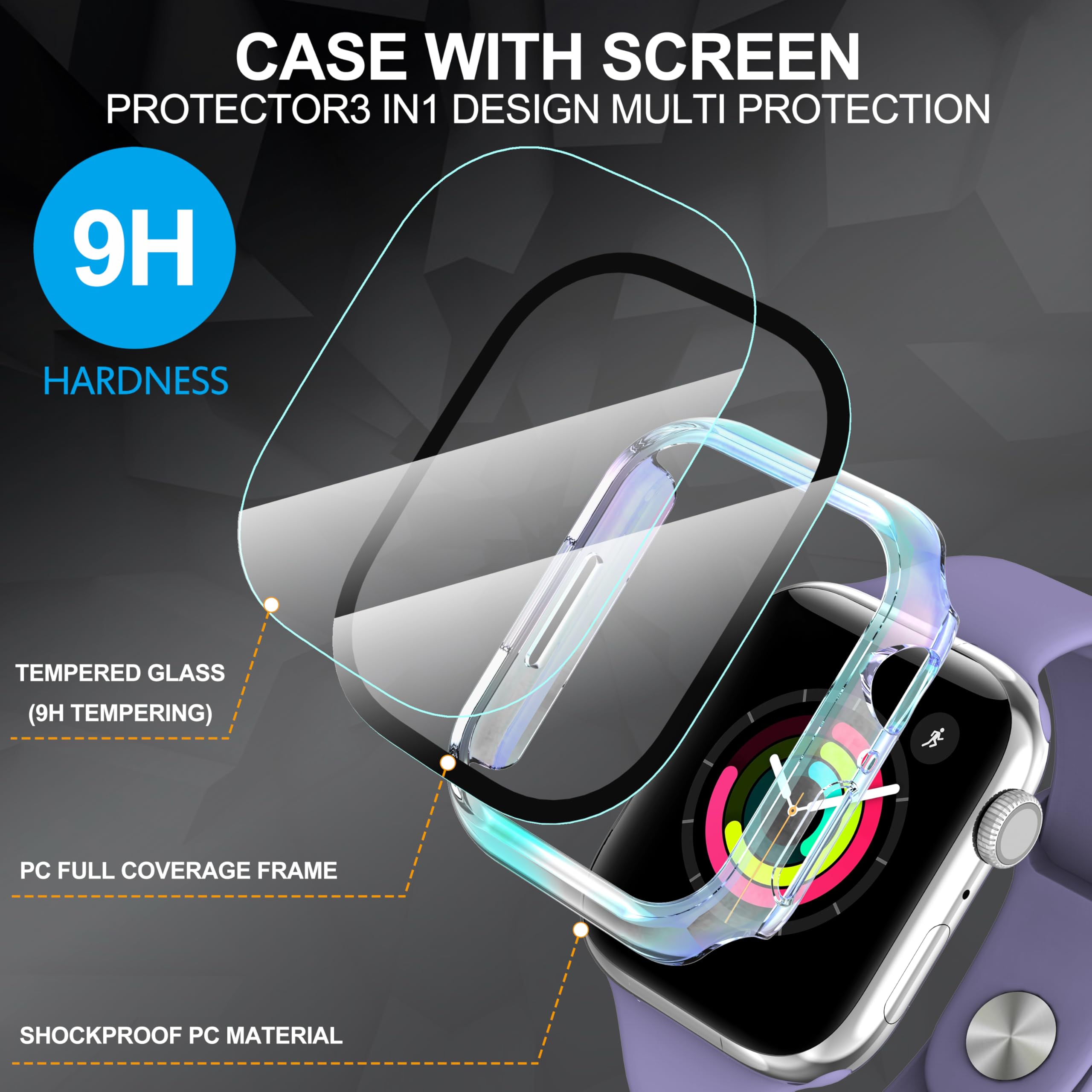Diruite 2 Pack For Apple Watch Series 8/7/6/5/4/3/2/1 38Mm All Around Screen Protector Case, Tempered Glass Screen Protector Cas