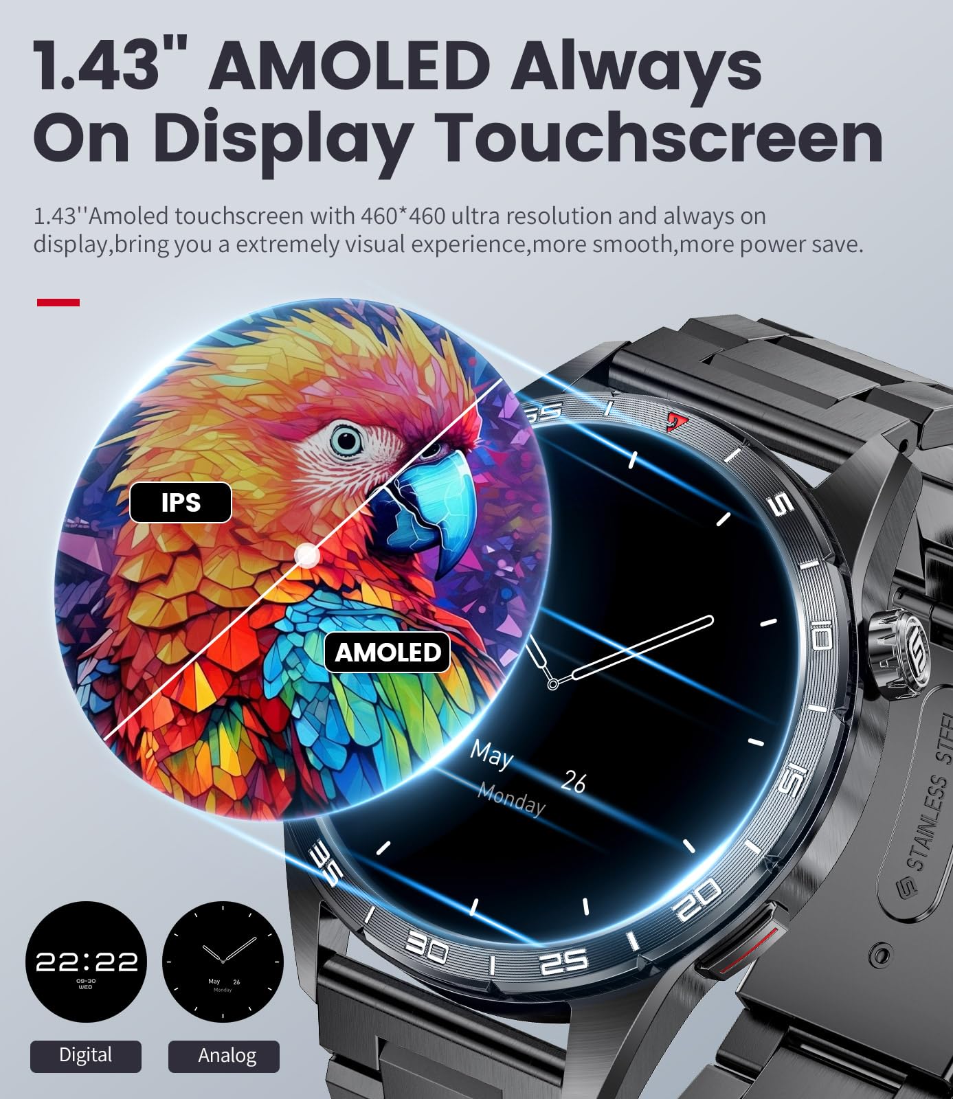 Lige Military Smart Watches For Men(Answer/Make Calls), 1.43 '' Hd Amoled Fitness Tracker With 110+ Sport Modes, 24/7 Heart Rate