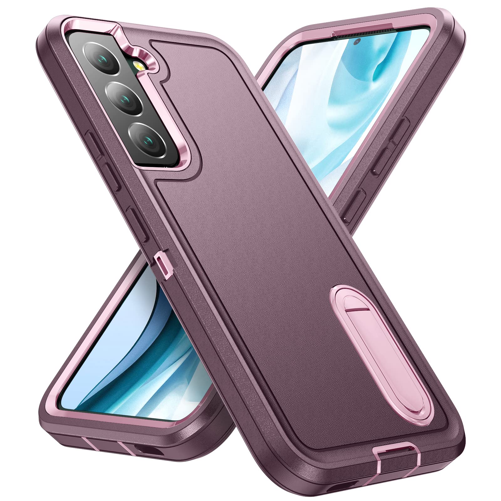 Fucozan Galaxy S22+ Military Grade Case, Shockproof Silicone With Kickstand (Purple+Pink)
