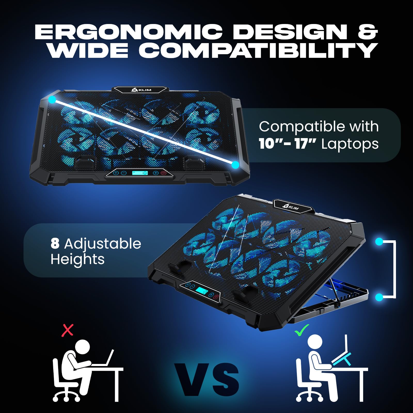 Klim V8 Gaming Laptop Cooling Pad With 8 Fans + New Version 2024 + Gaming Laptop Cooler + Stable Rgb Laptop Stand With Fan + Com