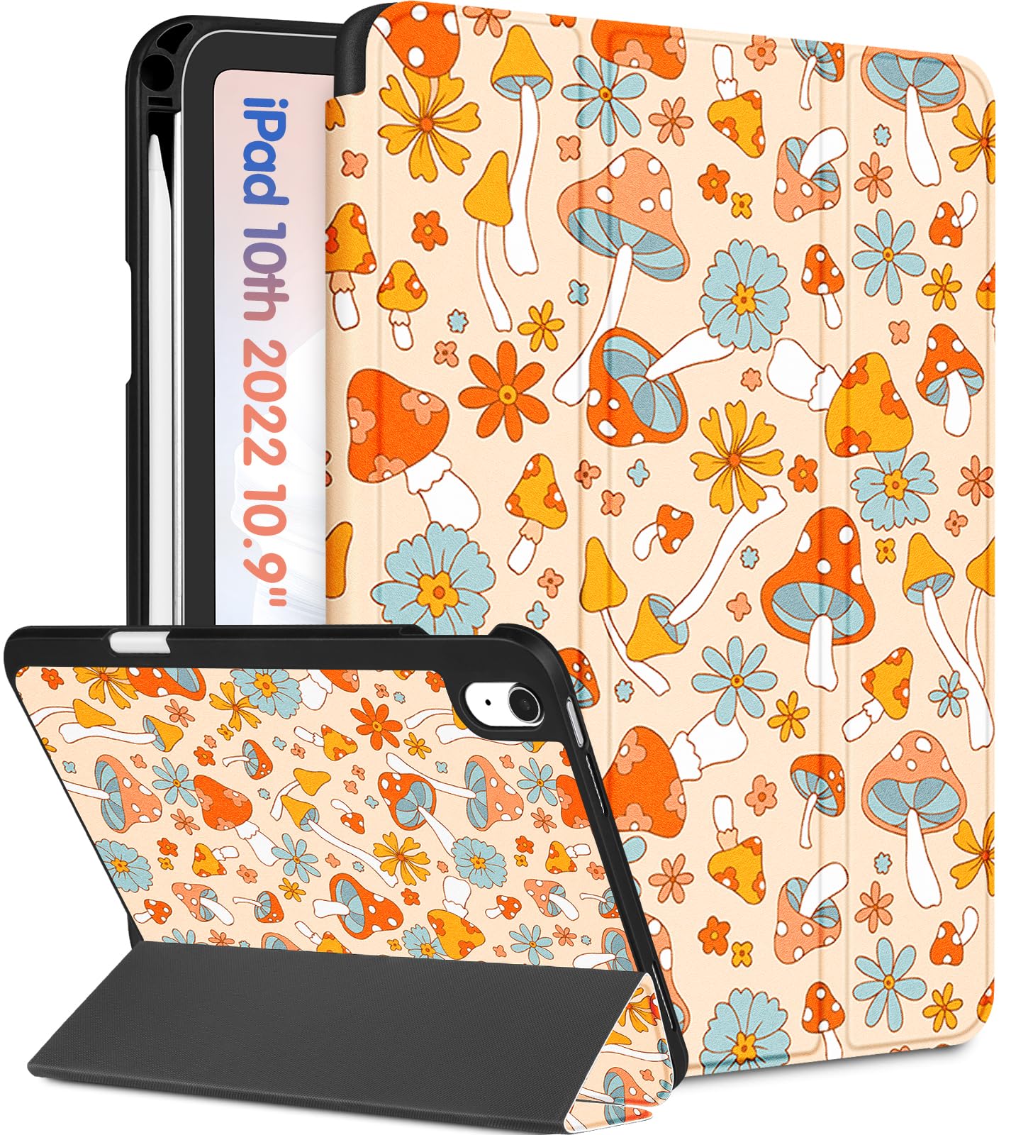 Wazzasoft For Apple Ipad 10Th Generation Case 10.9 Inch Cute Women Girls Kids Folio Cover Girly Kawaii Mushroom Design Pencil Ho