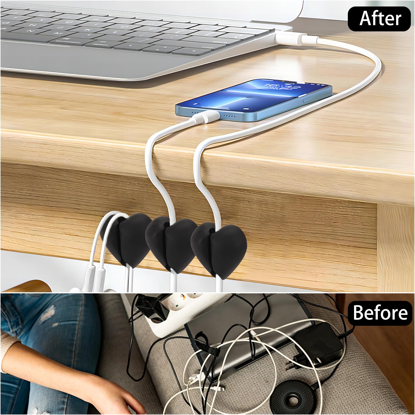 40 Pack Cable Management Clips, Adhesive Cord Holder Cord Organizer Clips For Desk, Home, Office, Car, Nightstand (Pink Blue Gre