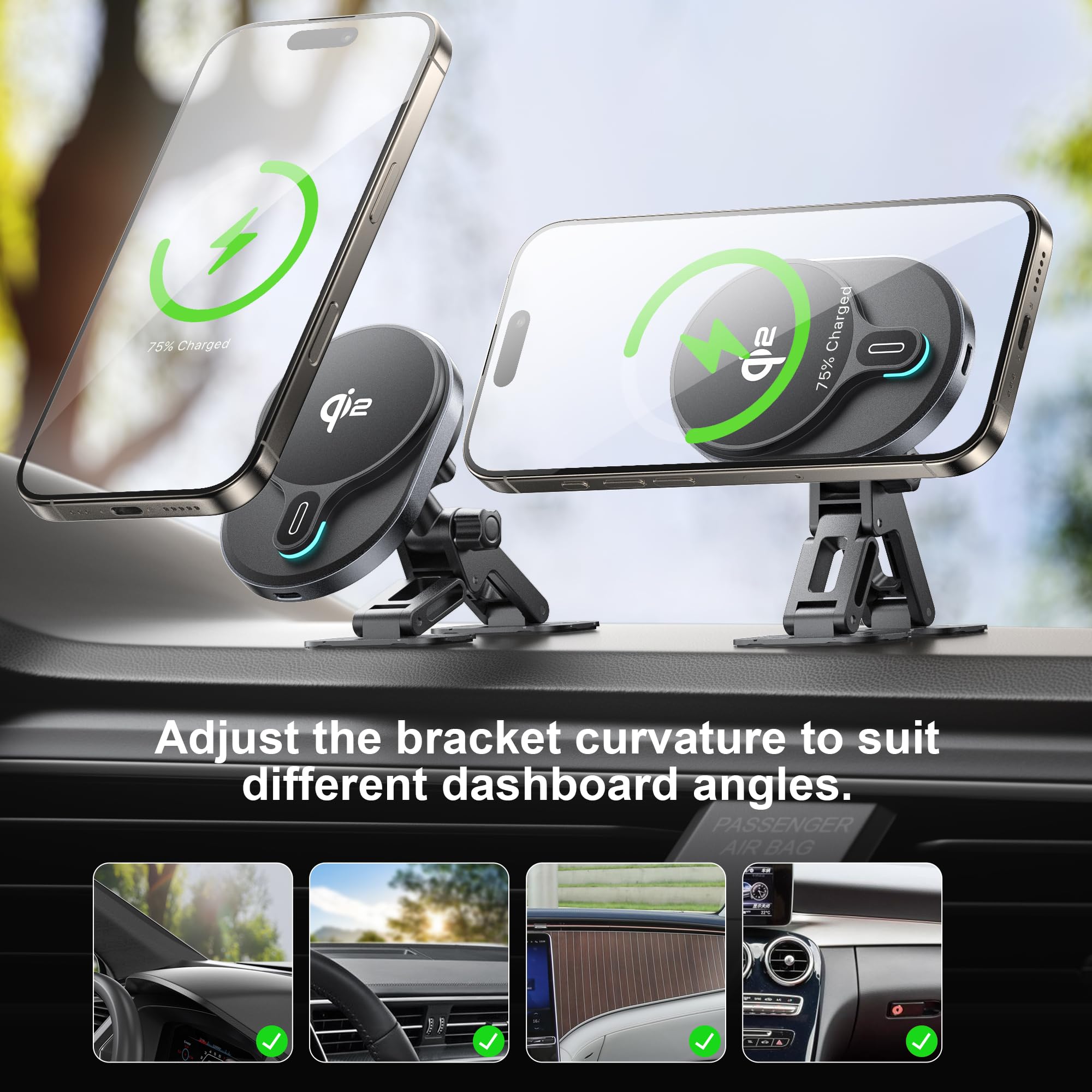 Hurmai For Qi2 15W Magsafe Car Mount Charger,Dash & Vent Wireless Cars Mount Charger Phone Holder Mounts For Iphone 16/15/14/13/