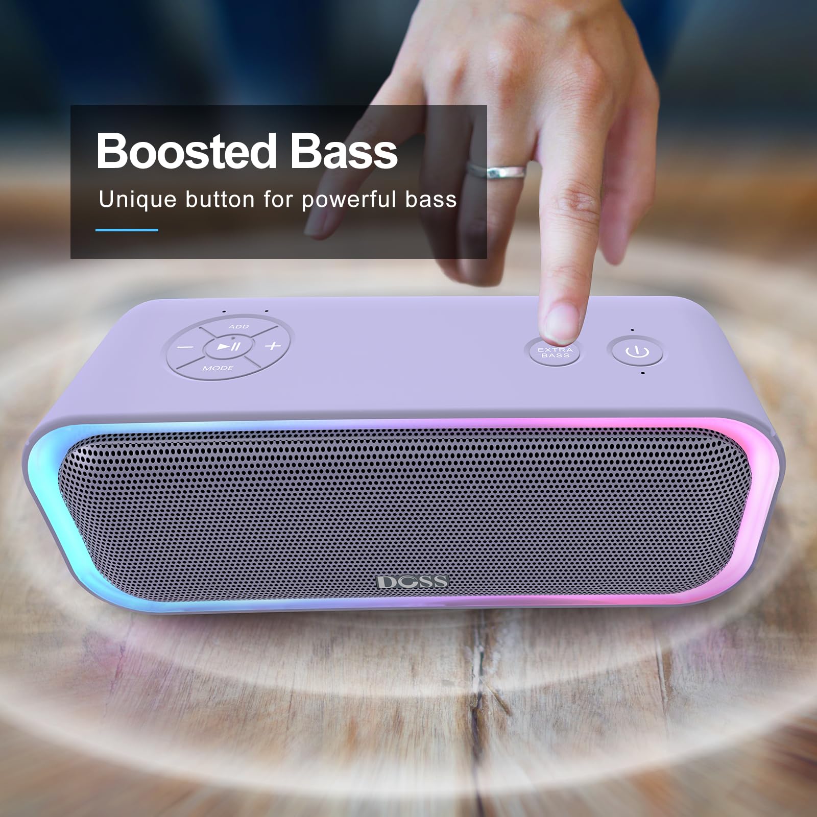 Doss Soundbox Pro Bluetooth Speaker With 20W Stereo Sound, Active Extra Bass, Ipx6 Waterproof, Tws Pairing, Multi Colors Lights, 20H Playtime, Portable For Beach, Outdoor Purple