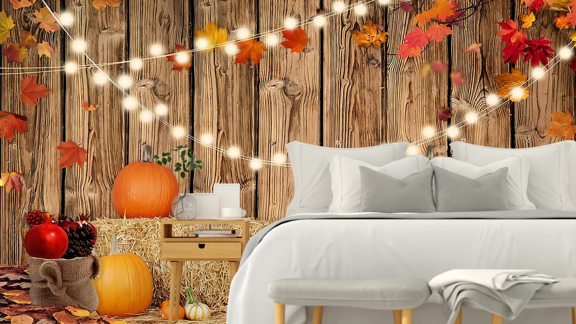 Yynxsy Fall Thanksgiving Photo Backdrop Autumn Retro Board Backdrops Wooden Fence Haystack Pumpkin Photo Background Thanksgiving