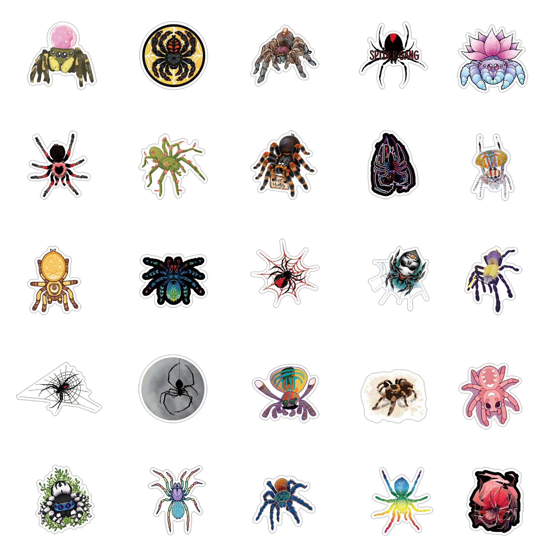 Spider Halloween Stickers 63Pcs Cute Cartoon Horror Fear Animals Pack | Cool Colorful Deacls Graffiti Vinyl Pvc Waterproof For A