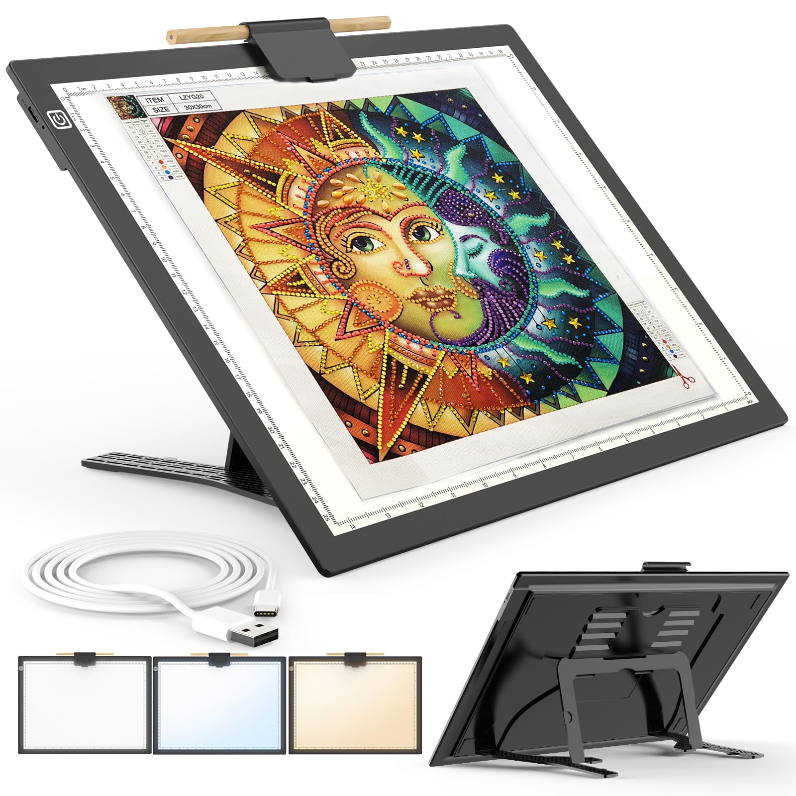 A3 Light Board for Diamond Painting, Rechargeable Battery Light Pad, Magnetic Tracing Light Box, Ultra-Thin Copy Board with 3 Co