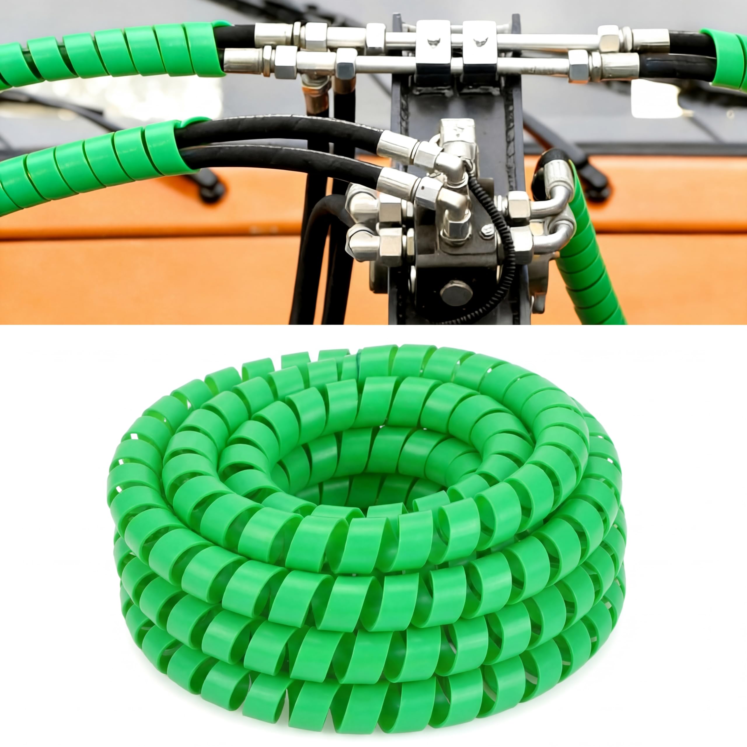 Pangda 25Ft Spiral Wrap Hose Cable Protector 1/2 Inch Heavy Duty Hydraulic Hose Wrap Protector Sleeve, Green Abrasion Resistant 