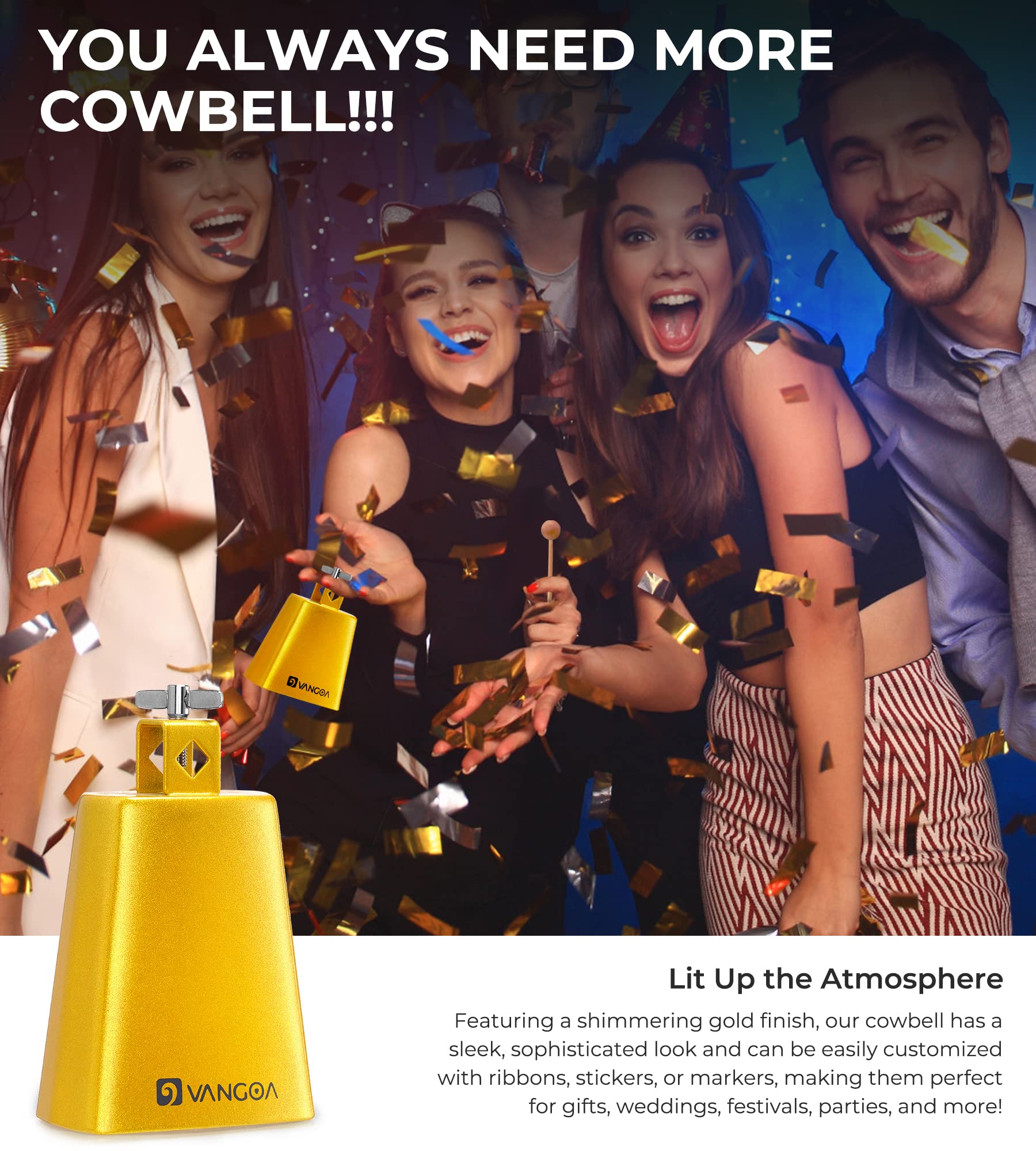 Vangoa Cow Bell 8 Inch Metal Steel Cowbell Noise Makers With Mallet Beater Sticks For Drum Set Kit Percussion Cheering Bell At S