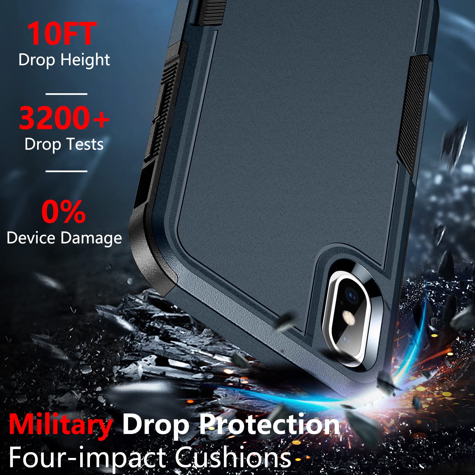 Spidercase For Iphone X/Xs Case,[Dual Layer][10 Ft Military Grade Drop Protection] [Non Slip] [2 Pcs Tempered Glass Screen Prote