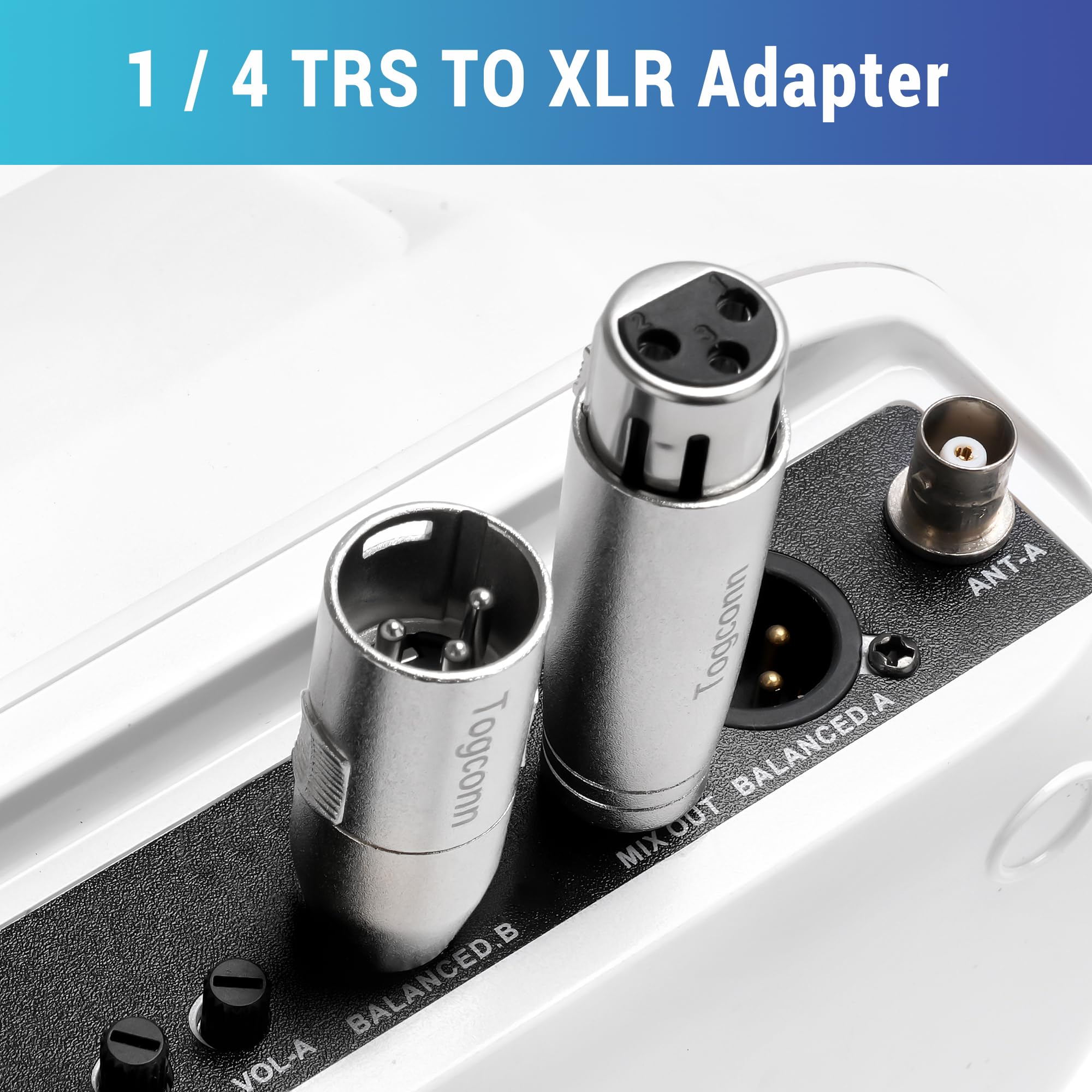 Togconn 1/4'' Trs Male To Xlr Adapter 2 Pack, 6.35Mm 1/4'' Male To Xlr Male Adapter And 6.35Mm 1/4'' Male To Xlr Female Adapter,