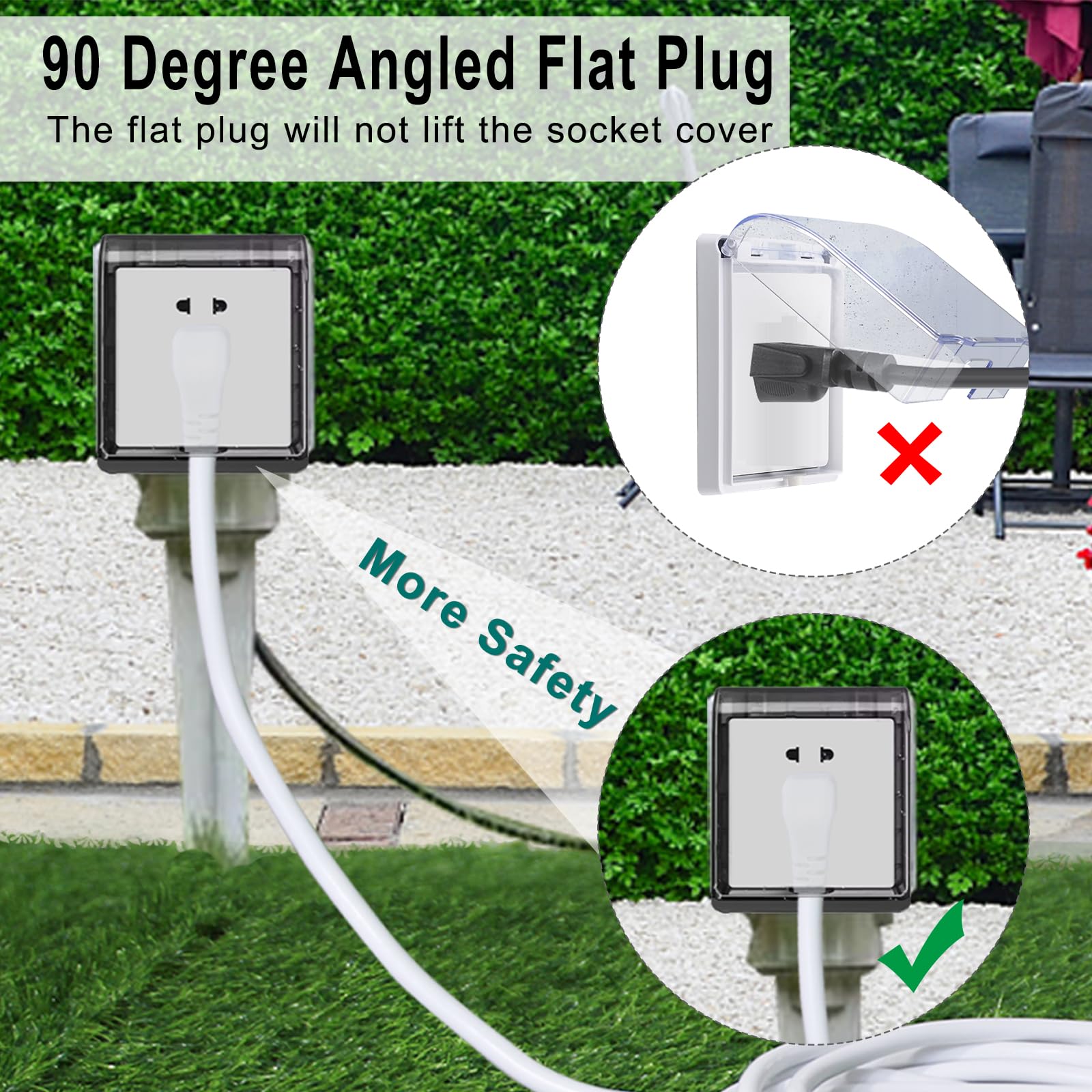 15Ft White Outdoor Extension Cord   16Awg 90Degree Flat Plug Outdoor 3 Prong Extension Cord, Single Sjtw Extension Cord,125V 13A