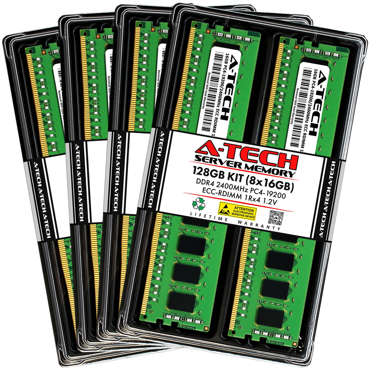 A Tech 128Gb Kit (8X16Gb) Ddr4 2400Mhz Pc4 19200 Ecc Rdimm 1Rx4 1.2V Single Rank Ecc Registered Dimm 288 Pin Server & Workstatio