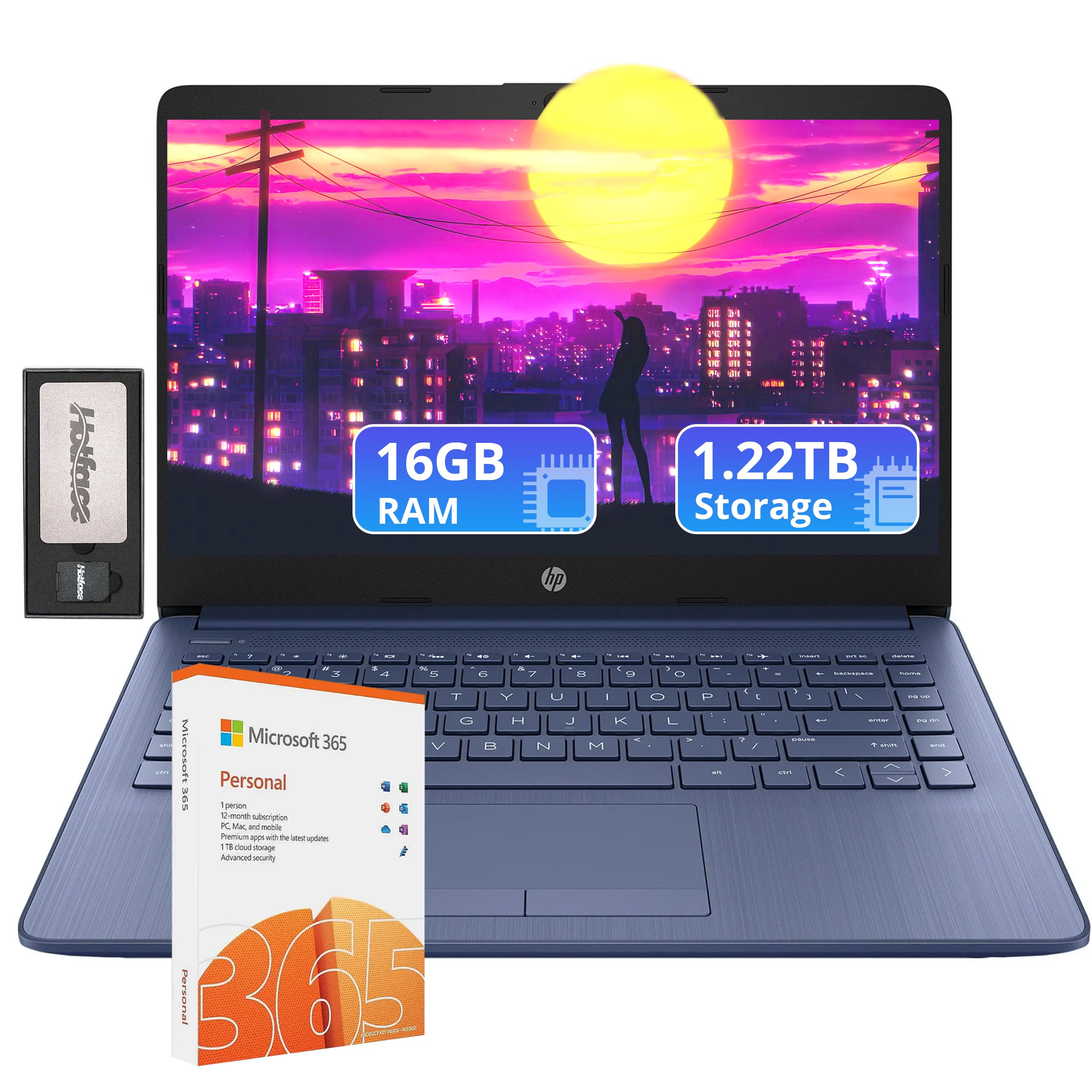 Hp Flagship 14'' Hd Laptop With 1 Year Office 365 | 16Gb Ram | 1.22Tb Storage(64Gb Emmc & 160Gb Docking Station Set & 1Tb Cloud 