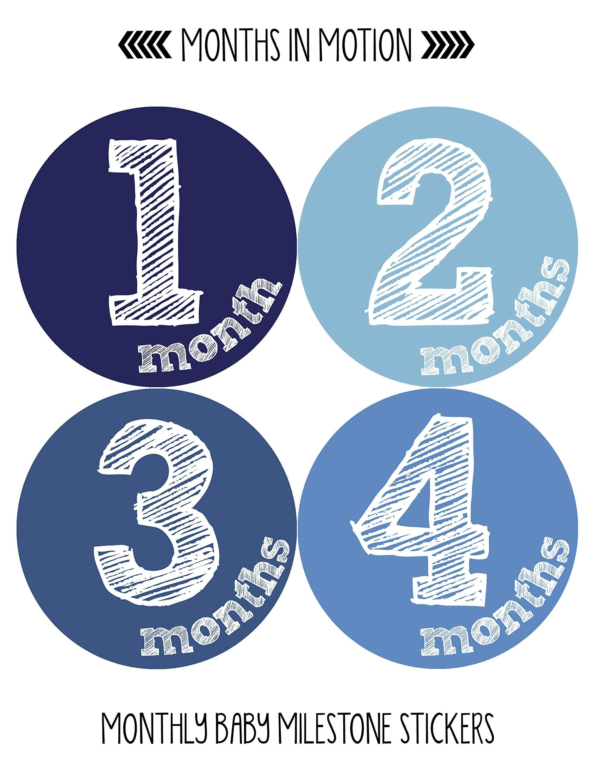 Months In Motion Baby Monthly Stickers Milestone Newborn Infant Gift First Year (Set Of 12 Stickers)
