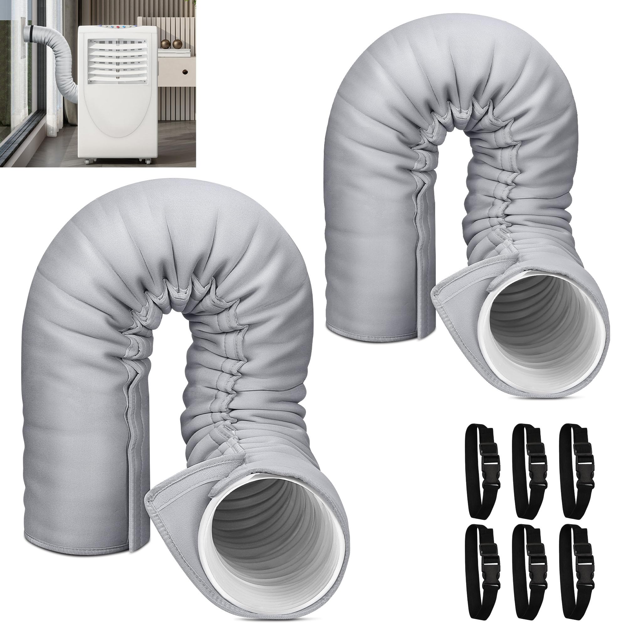 Portable Ac Hose Insulation Sleeve Set Of 2, Portable Air Conditioners Insulated Hose Cover Wrap, Fit 5'' & 5.9'' Diameter Exhau