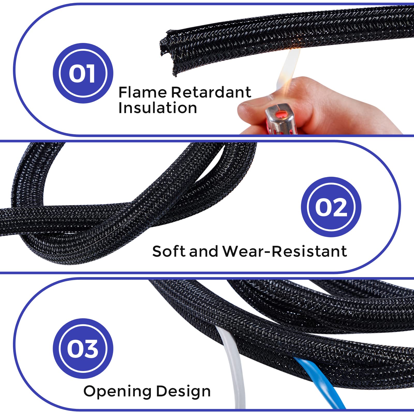 Cable Management Sleeves 1In   2 Pack 4.1Ft Split Braided Cable Sleeve Black, Hard Pe Cord Protectors From Pets, Wire Organizers
