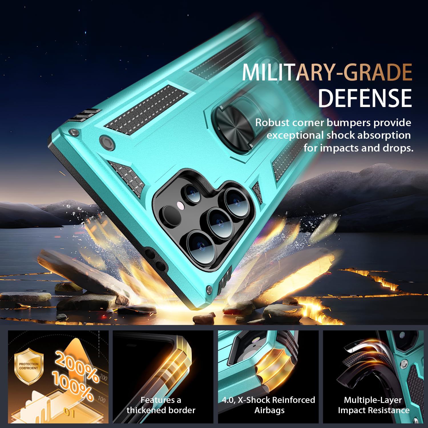 Ikazz For Galaxy S24 Ultra Case,Military Grade Shockproof Heavy Duty Protective Phone Cover Pass 16Ft Drop Test With Magnetic Ki