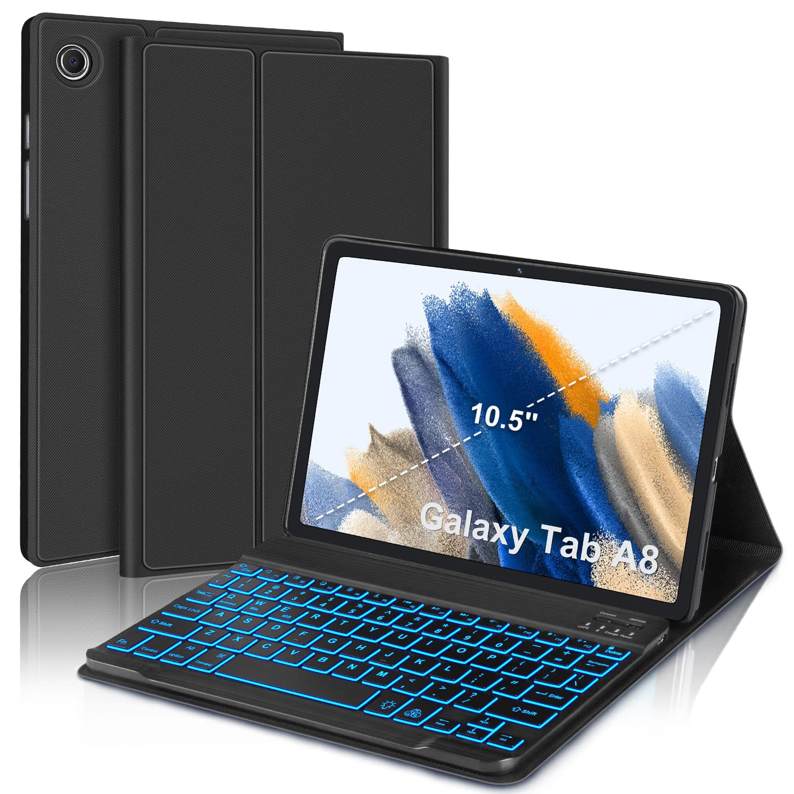Keyboard Case For Samsung Galaxy Tab A8 10.5'' 2022  Multi Angle  7 Colors Backlit  Magnetic Detachable Keyboard, Galaxy Tab A8