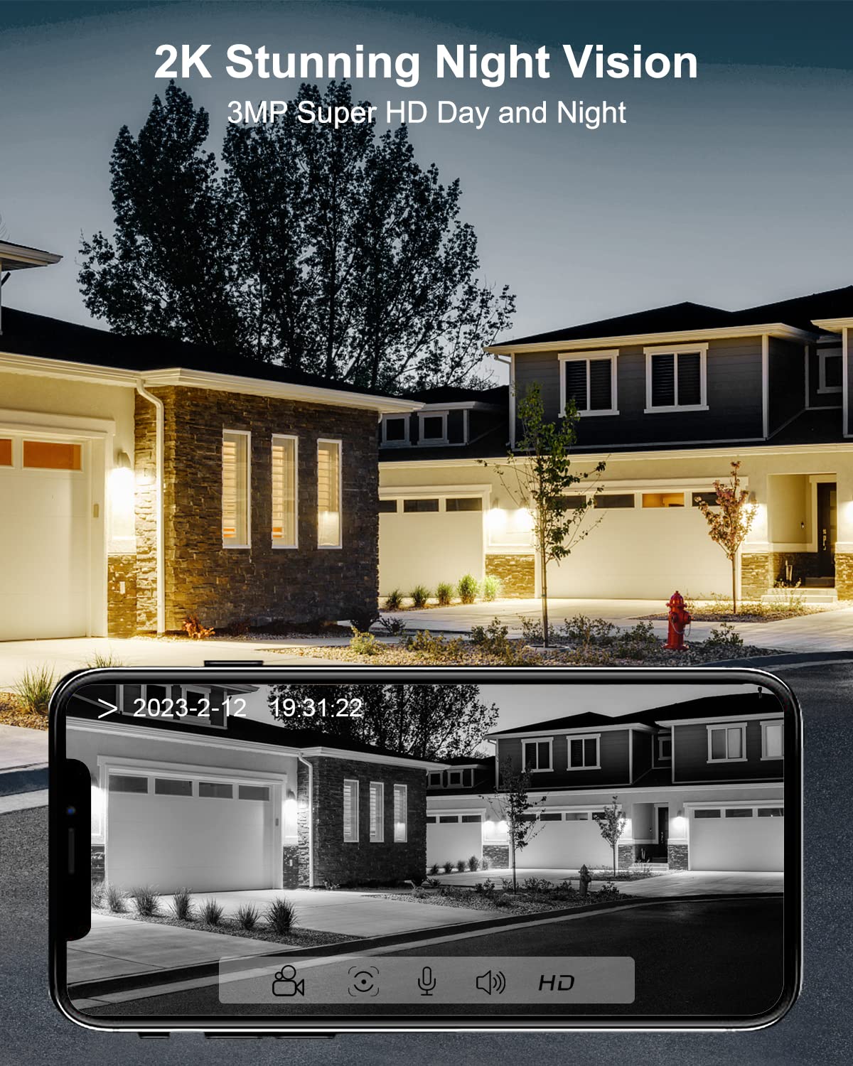 Anran 3Mp Solar Security Cameras Wireless Outdoor For Home Security, 2K Color Night Vision Wifi Surveillance Home Camera With So