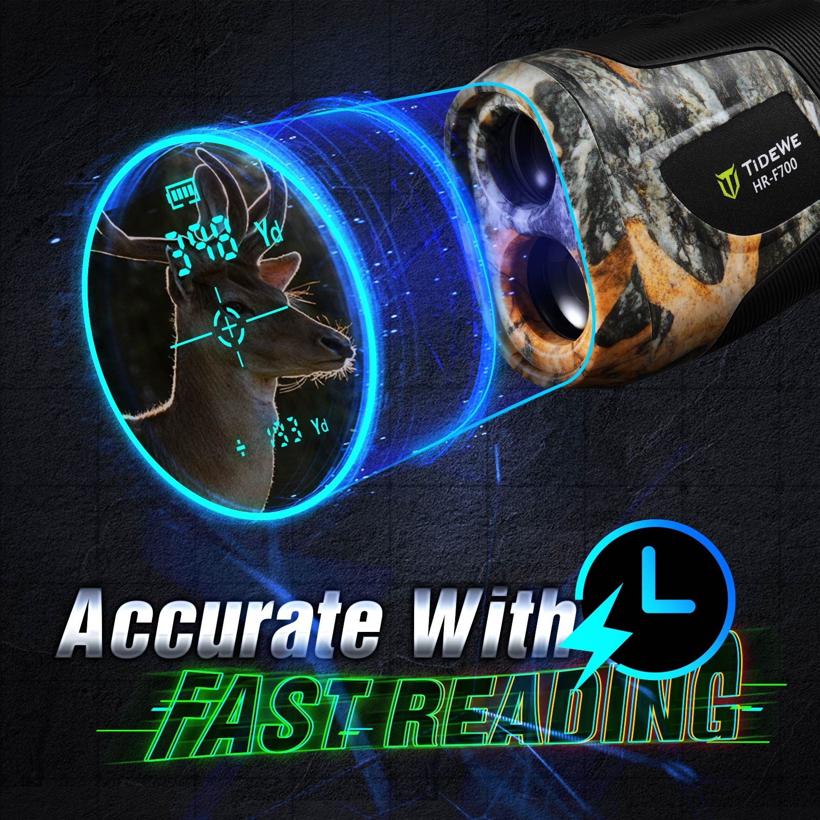 Tidewe Hunting Rangefinder With Rechargeable Battery, 700Y Camo Laser Range Finder 6X Magnification, Distance/Angle/Speed/Scan M