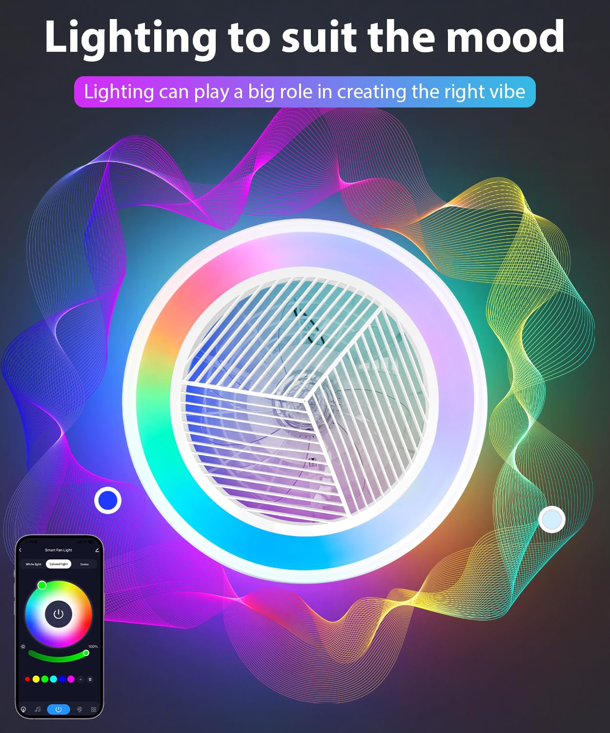 2-In-1 Low Profile Ceiling Fan With Light, 20    Caged Safety Design For Kids - Rgb Color, Smart App/Remote Control, Quiet Flush