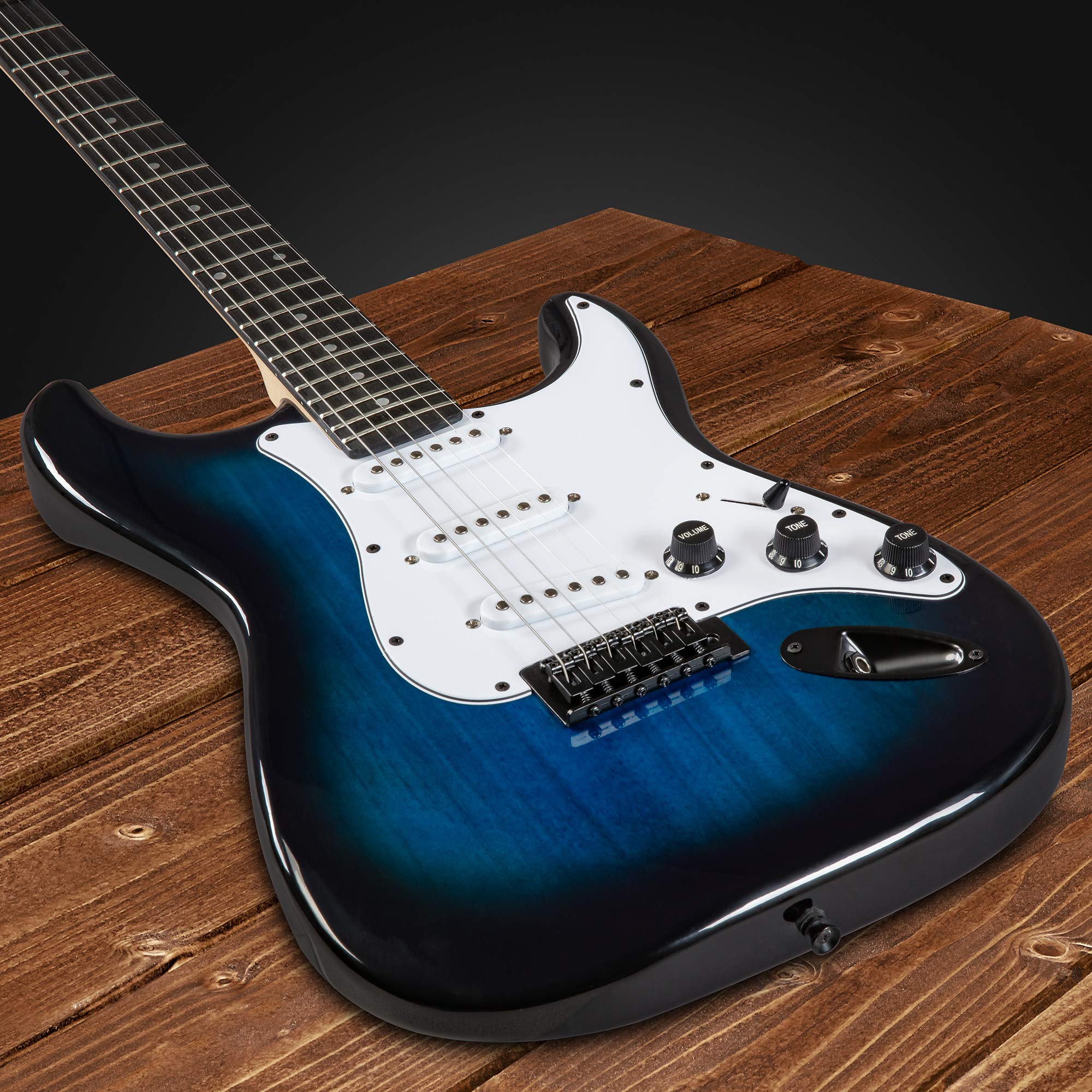 Lyxpro 39 Inch Electric Guitar Kit Bundle With 20W Amplifier, All Accessories, Digital Clip On Tuner, Six Strings, Two Picks, Tremolo Bar, Shoulder Strap, Case Bag Starter Kit Full Size   Blue