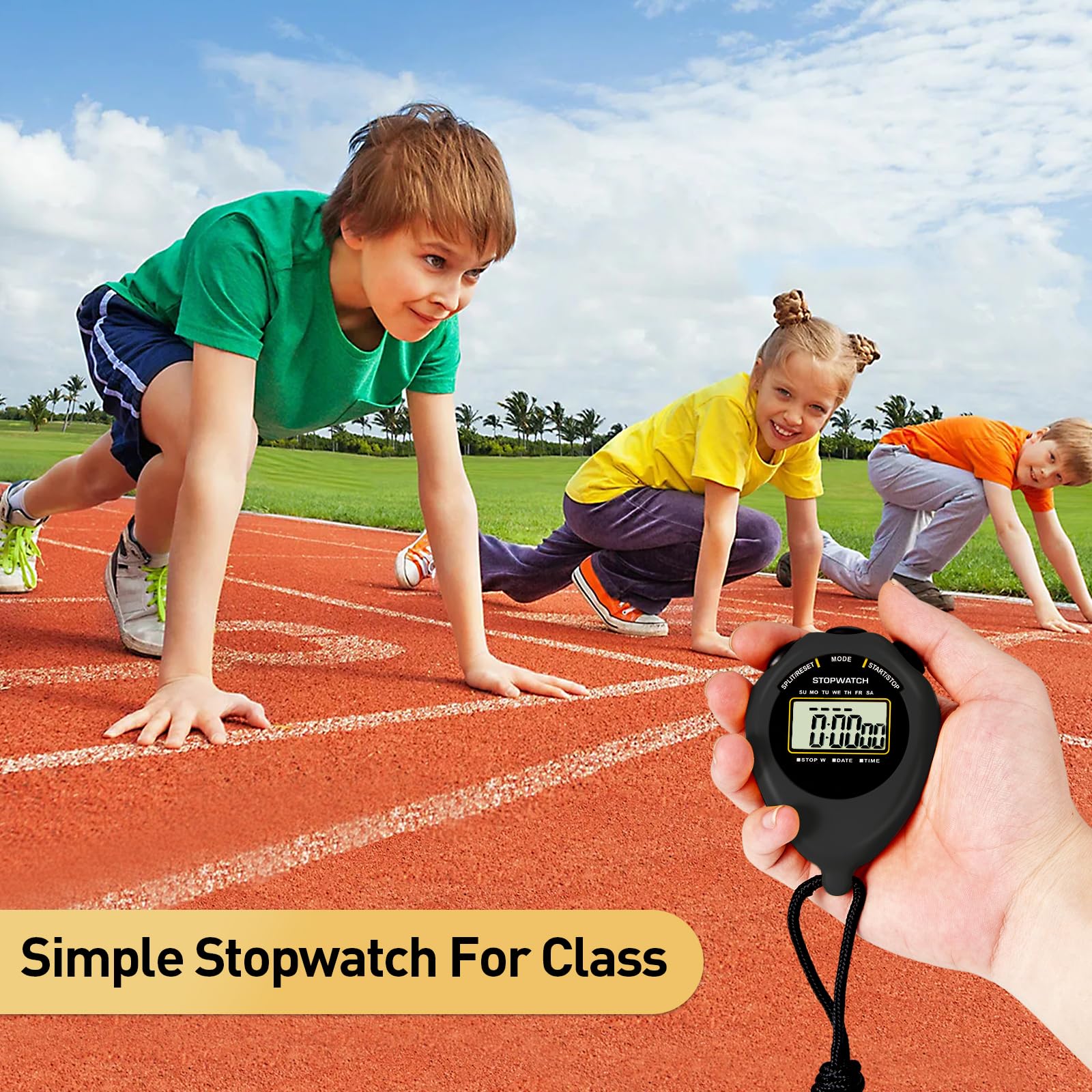 Piamig Stopwatch Sport Timer, 2 Pack Large Display Digital Stopwatch Timer With Date Time, No Alarm Silent Easy To Set Stopwatch