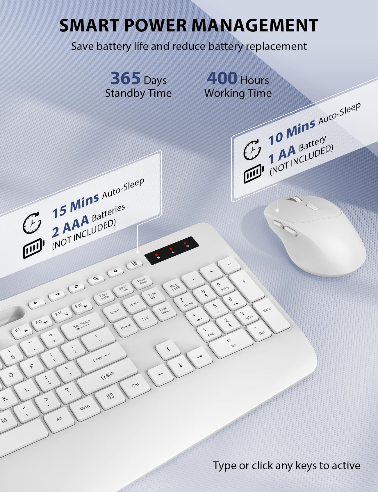 Wireless Keyboard And Mouse Combo   Full Sized Ergonomic Keyboard With Wrist Rest, Phone Holder, Sleep Mode, Silent 2.4Ghz Cordless Keyboard Mouse Combo For Computer, Laptop, Pc, Mac, Windows,White