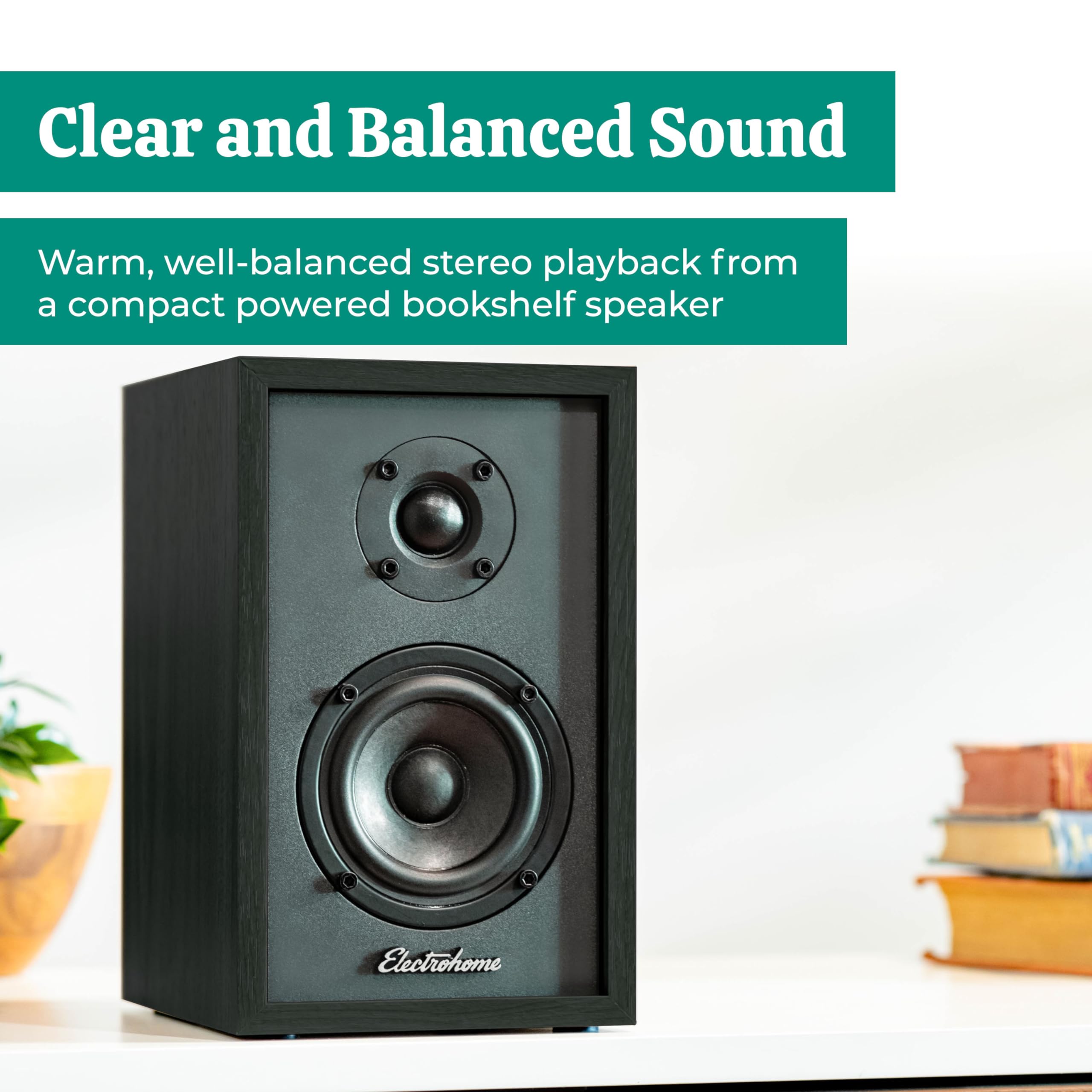 Electrohome Berkeley 2.0 Stereo Powered Bookshelf Speakers With Built In Amplifier And 3'' Drivers For Turntable, Tv, Pc And Wir