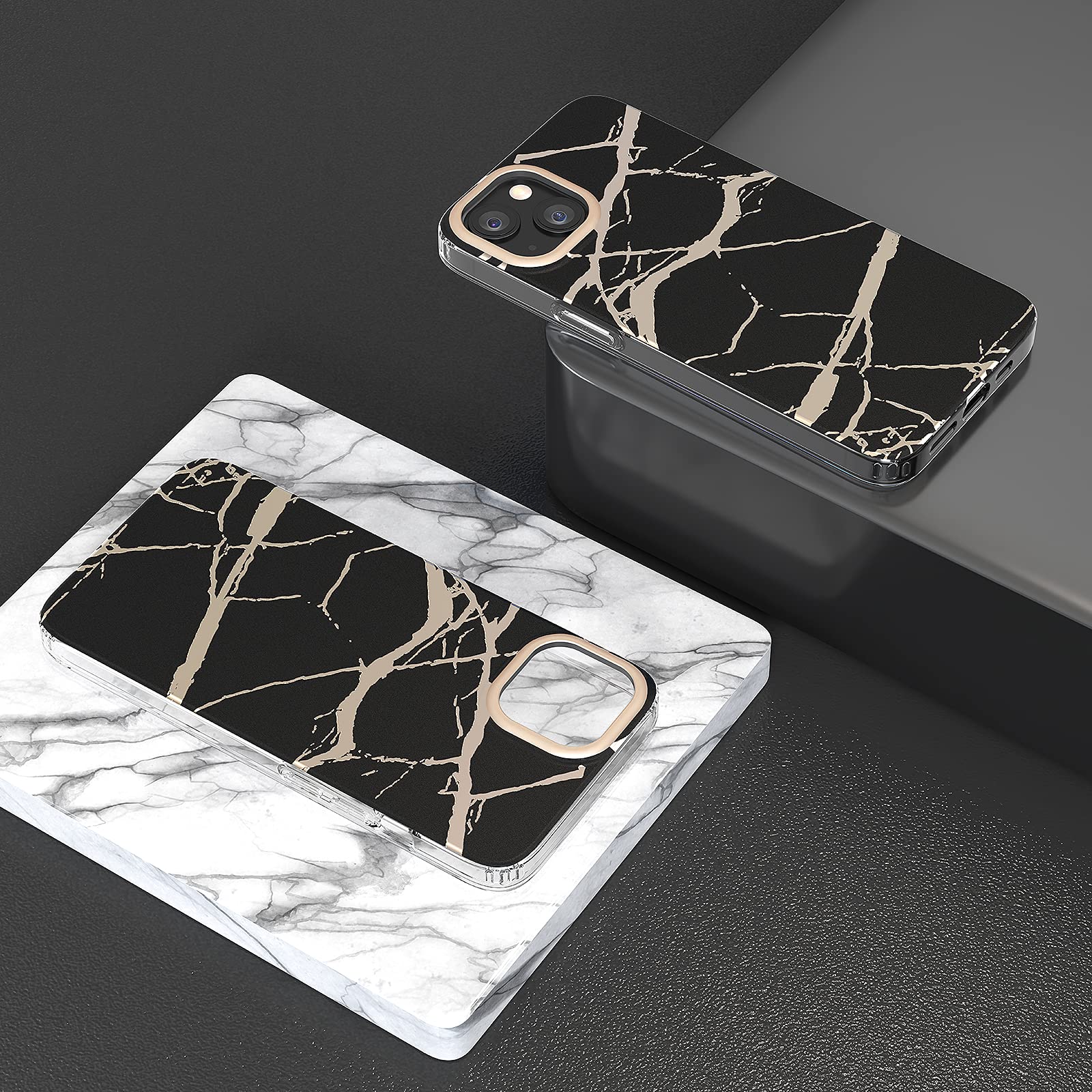 MATEPROX iPhone 13 Case Marble Design Slim Geometric Polycarbonate Frosted Black 6.1 inch