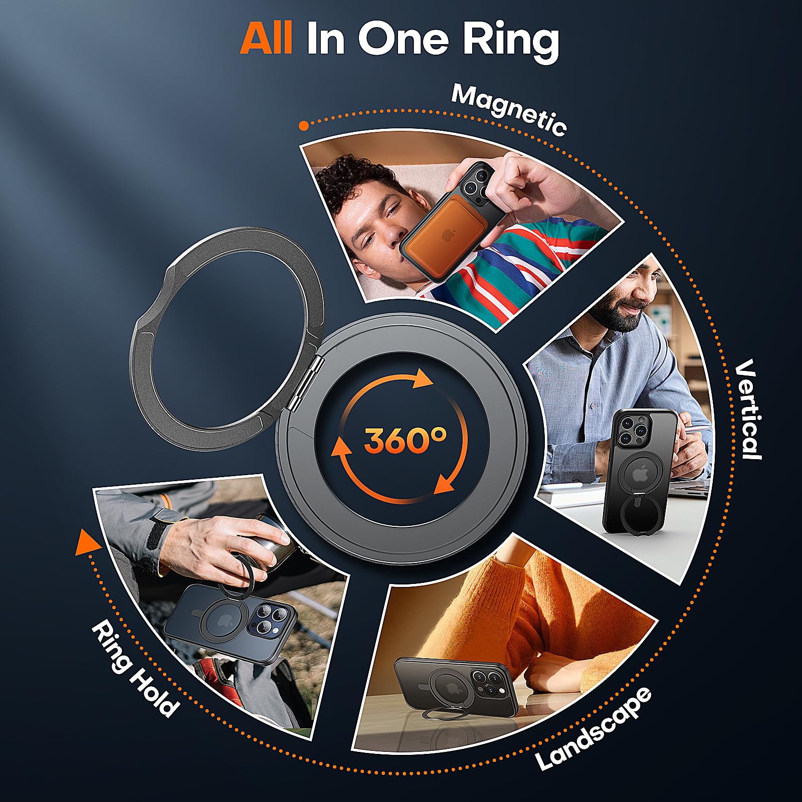 Tauri 360Rotatable Magnetic Ring For Iphone 14 Pro Case Black, [Designed For Magsafe] With Stand & Ring Holder, Translucent Matt