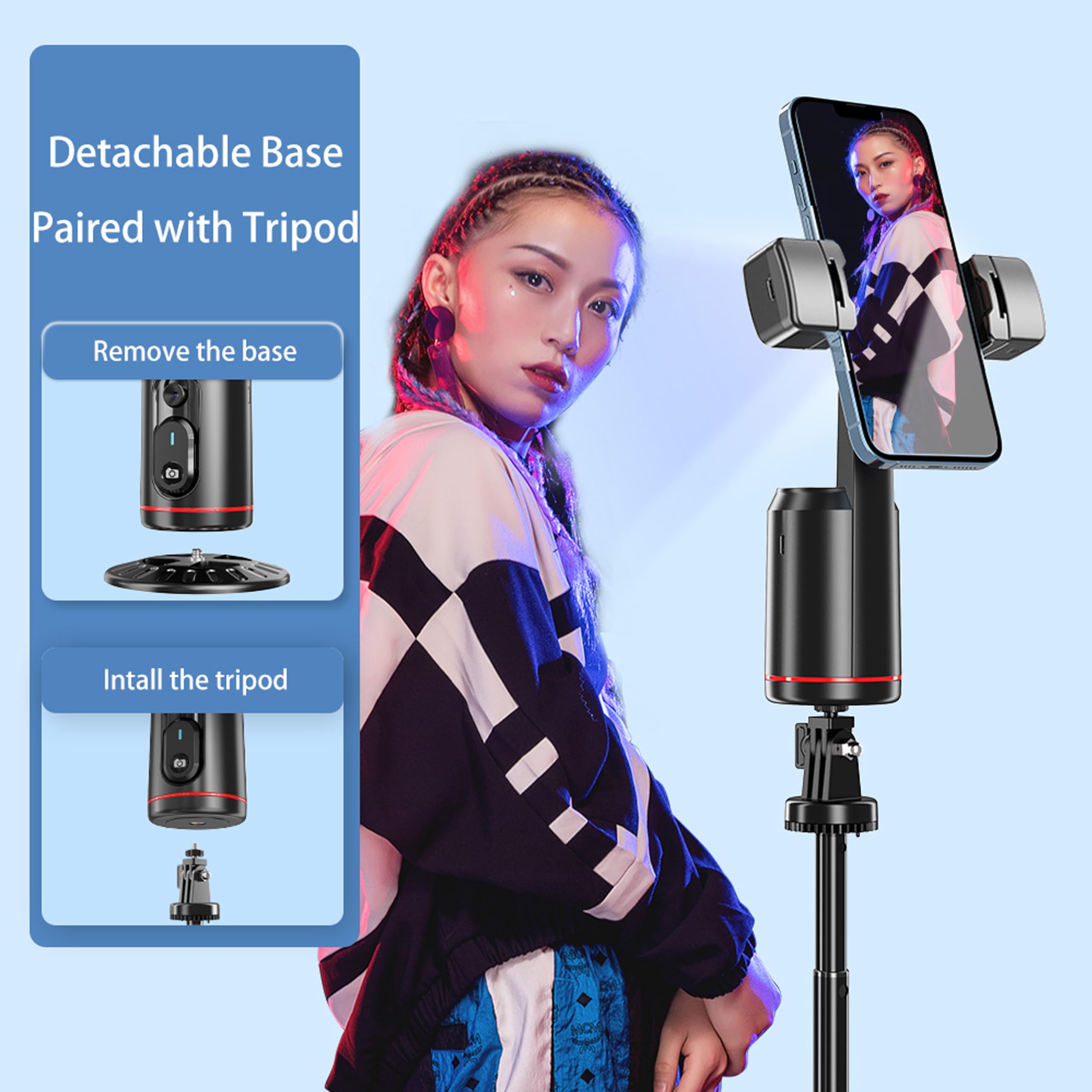 Mqouny Auto Face Tracking Phone Holder, 360 Rotation Face Body Phone Tripod Smart Shooting Camera Mount With Rechargeable Remote