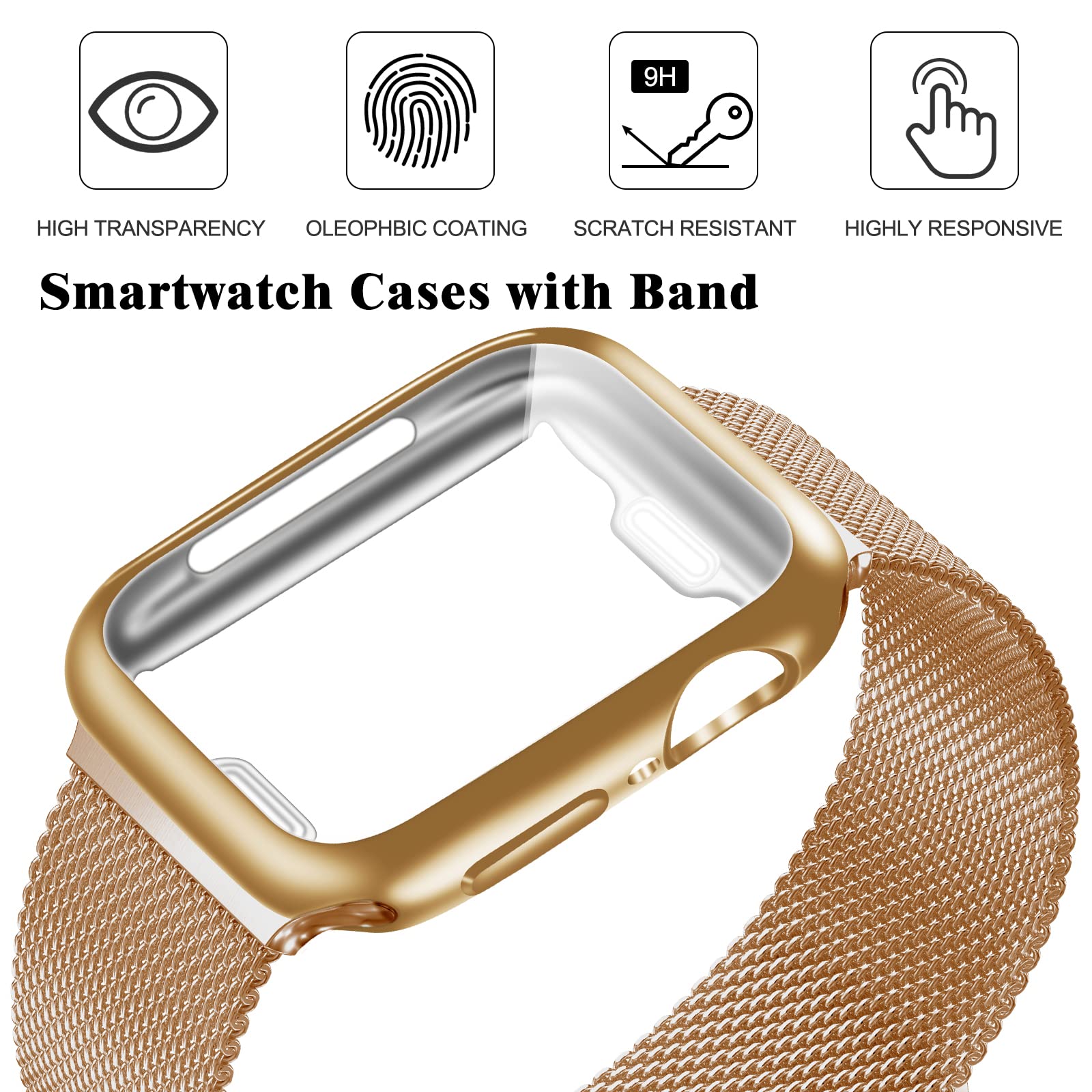 Geoumy Metal Magnetic Bands Compatible For Apple Watch 38Mm With Case, Stainless Steel Milanese Mesh Loop Replacement Strap Comp