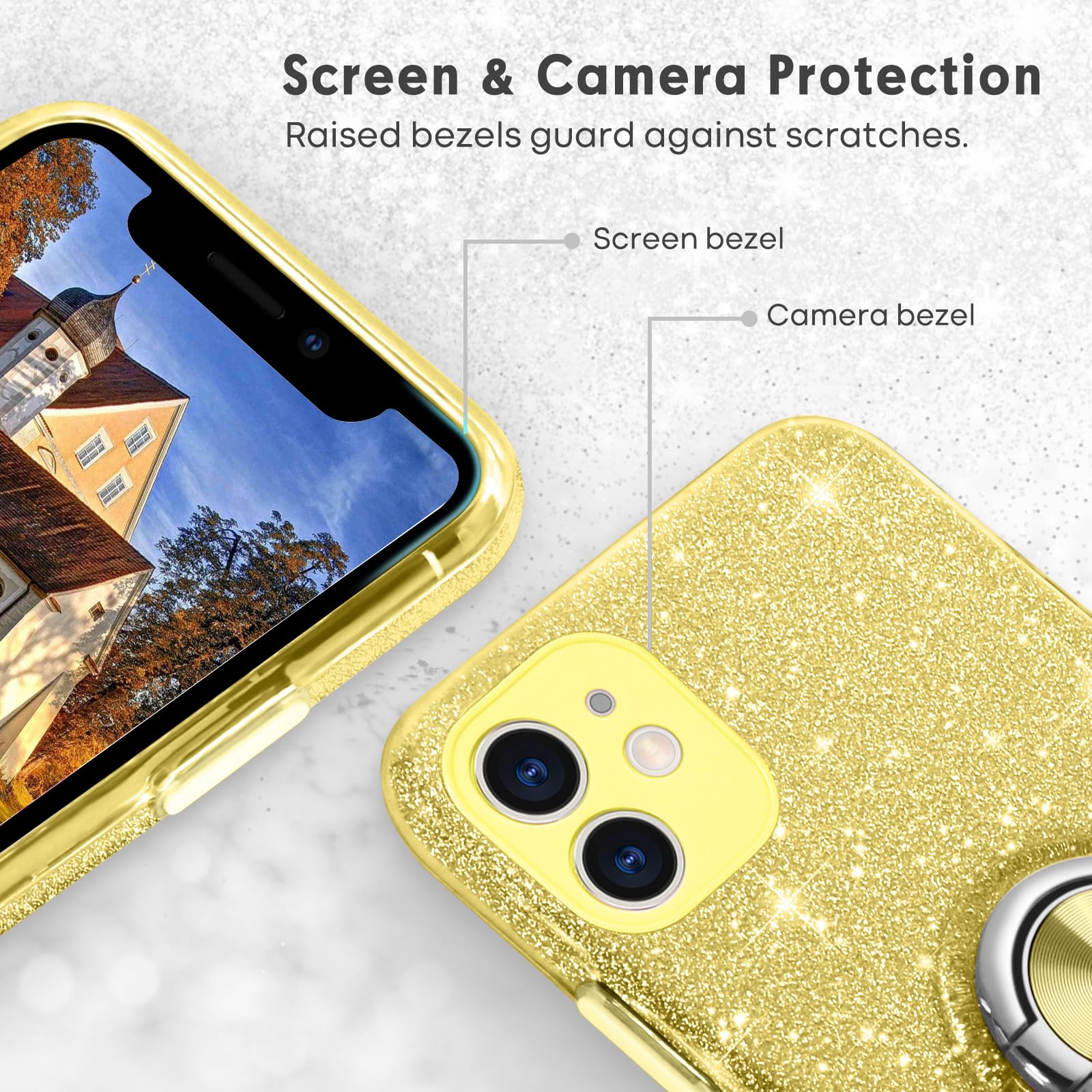 Soulips Iphone 12 Mini Case,Magnetic Car Mount Supported Slim Thin Glitter Sparkle With 360? Ring Holder Kickstand Shockproof Pr