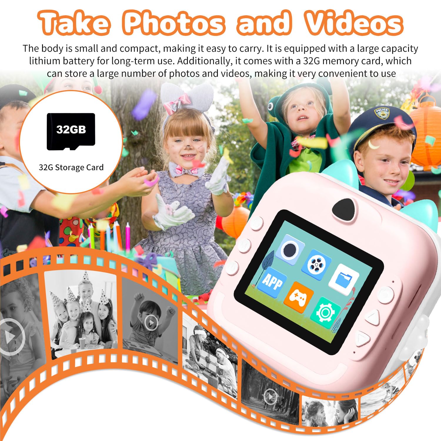 Instant Print Camera For Kids, Christmas Birthday Gifts For Girls Boys, Selfie Digital Camera With 1080P Videos, Portable Camera
