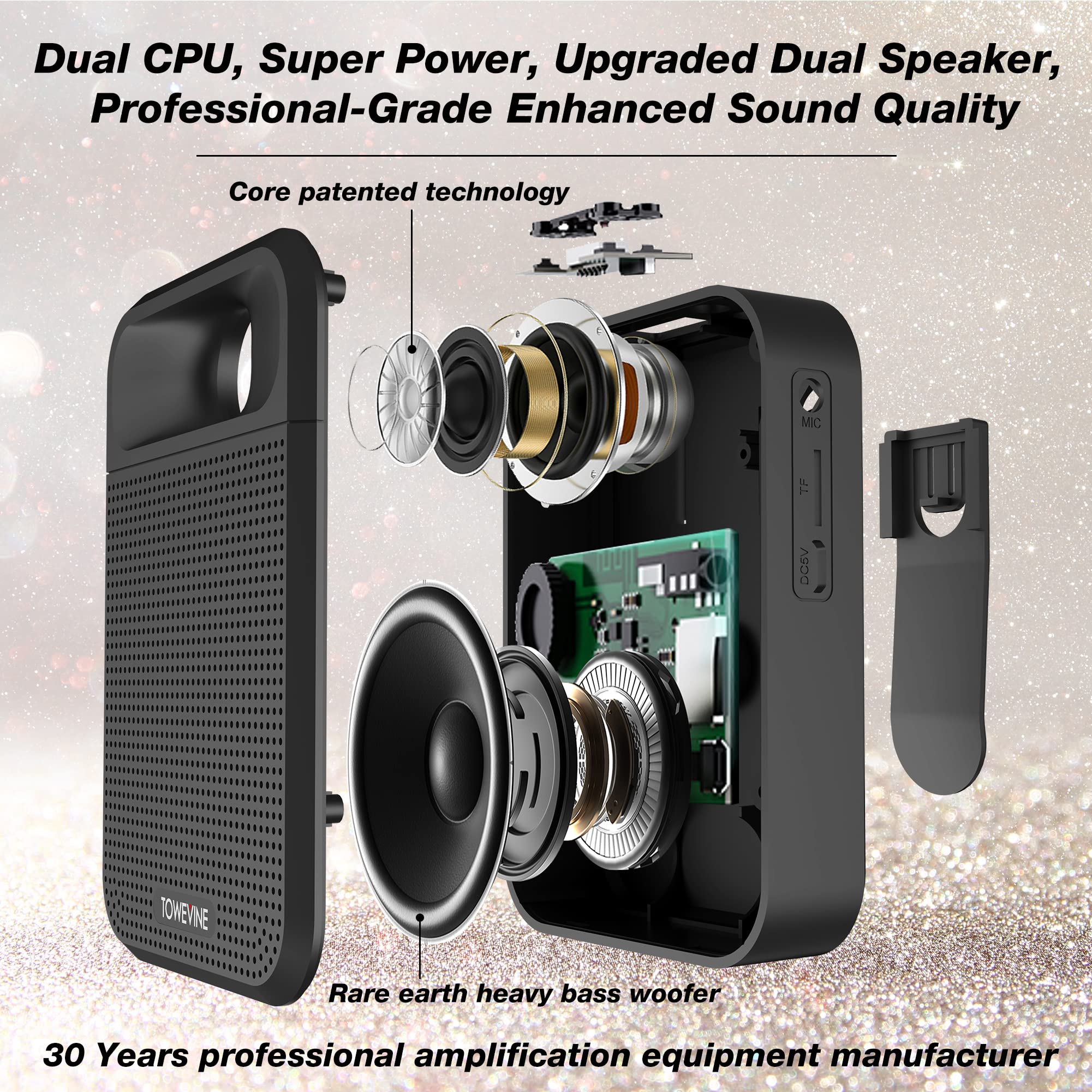 Portable Voice Amplifier, Towevine Rechargeable Microphone For Teachers, Speaker With Headset And Waistband For Classroom, Singi