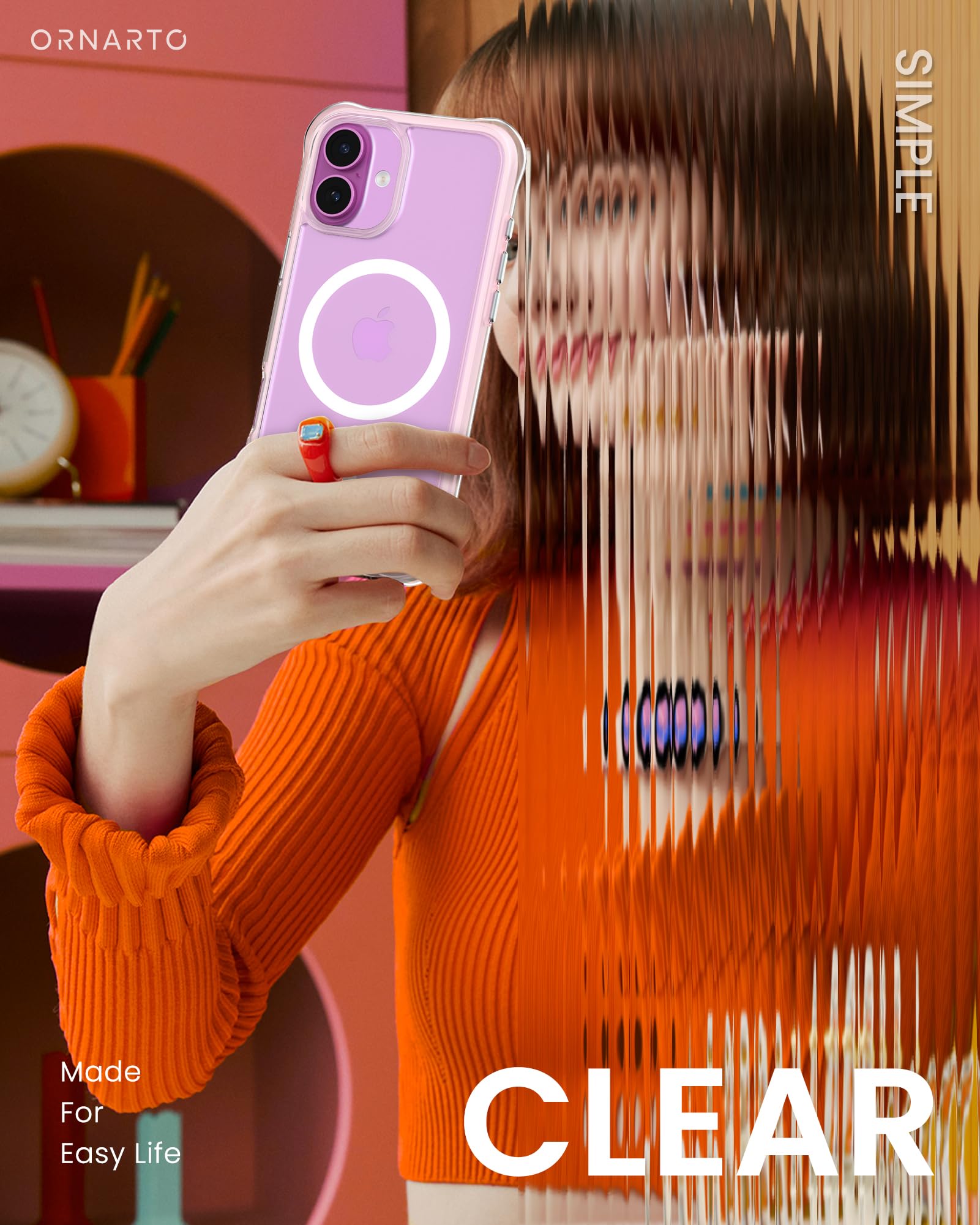 Ornarto Air Case For Iphone 16 Plus Clear, Compatible With Magsafe, Military Grade Drop Protection Cover With Built In Air Pink