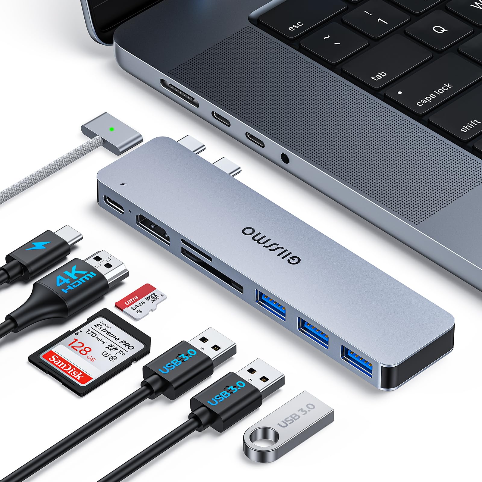 Usb C Hub Adapter For Macbook Pro/Air M1 M2 M3 2023 2022 2021 13'' 15'' 16'', 7 In 2 Multiport Hdmi Macbook Accessories Dongle W