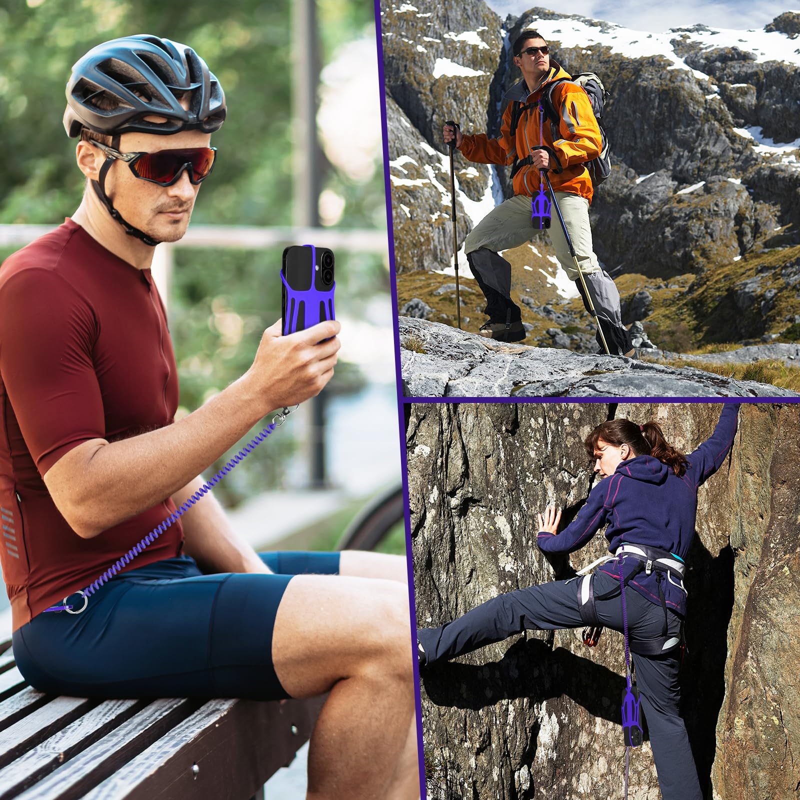 Hotemia Silicone Phone Lanyard Holder With Carabiner, Universal Phone Strap,Anti-Theft Phone Case With Retractable Tether (Purpl