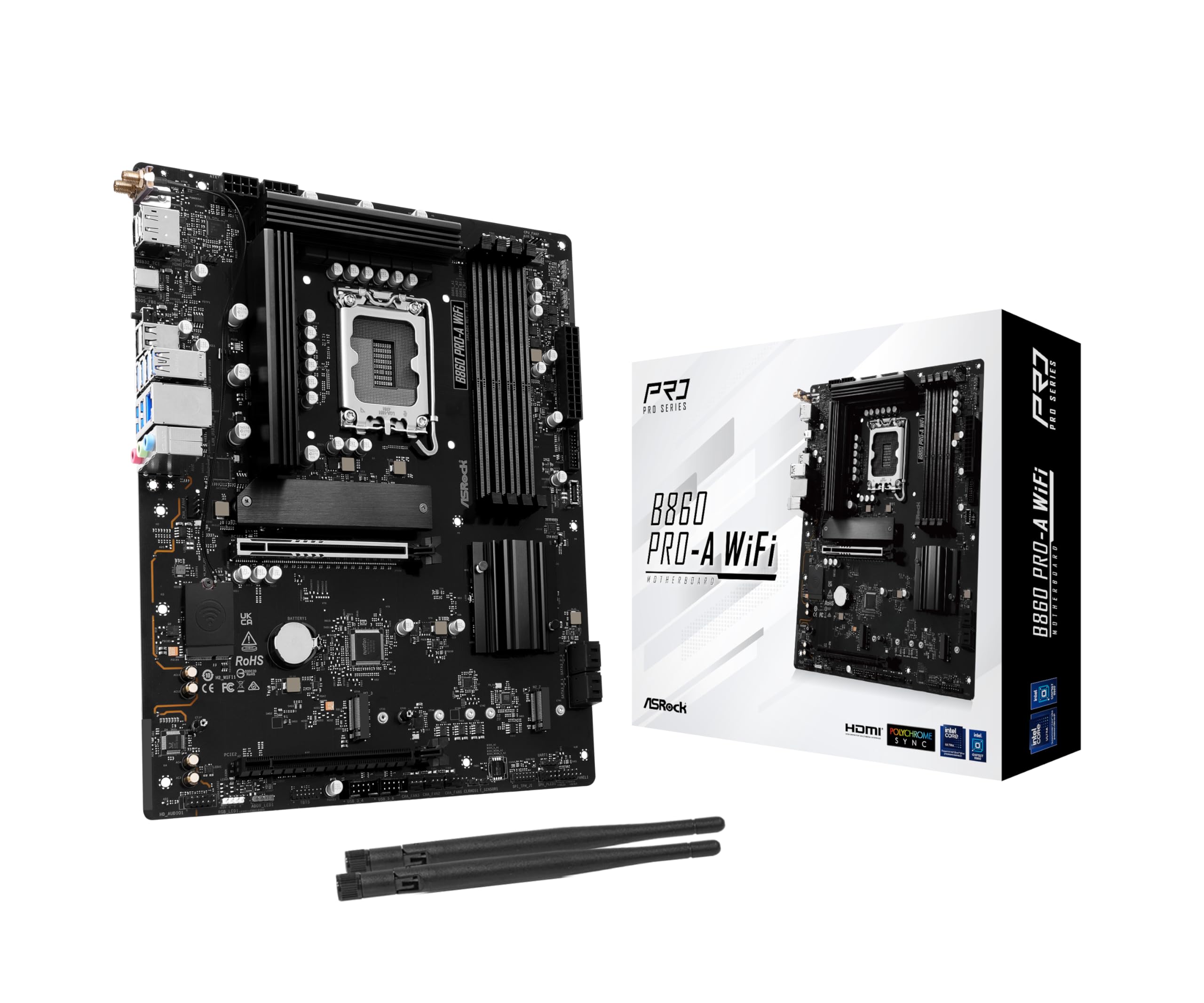 ASRock B860 Pro A WiFi 6E Intel Core Ultra DDR5 8666 MHz 256GB M.2 LGA1851 ATX Motherboard BIOS Flashback SATA3 6.0 Gb/s PCIe 5.