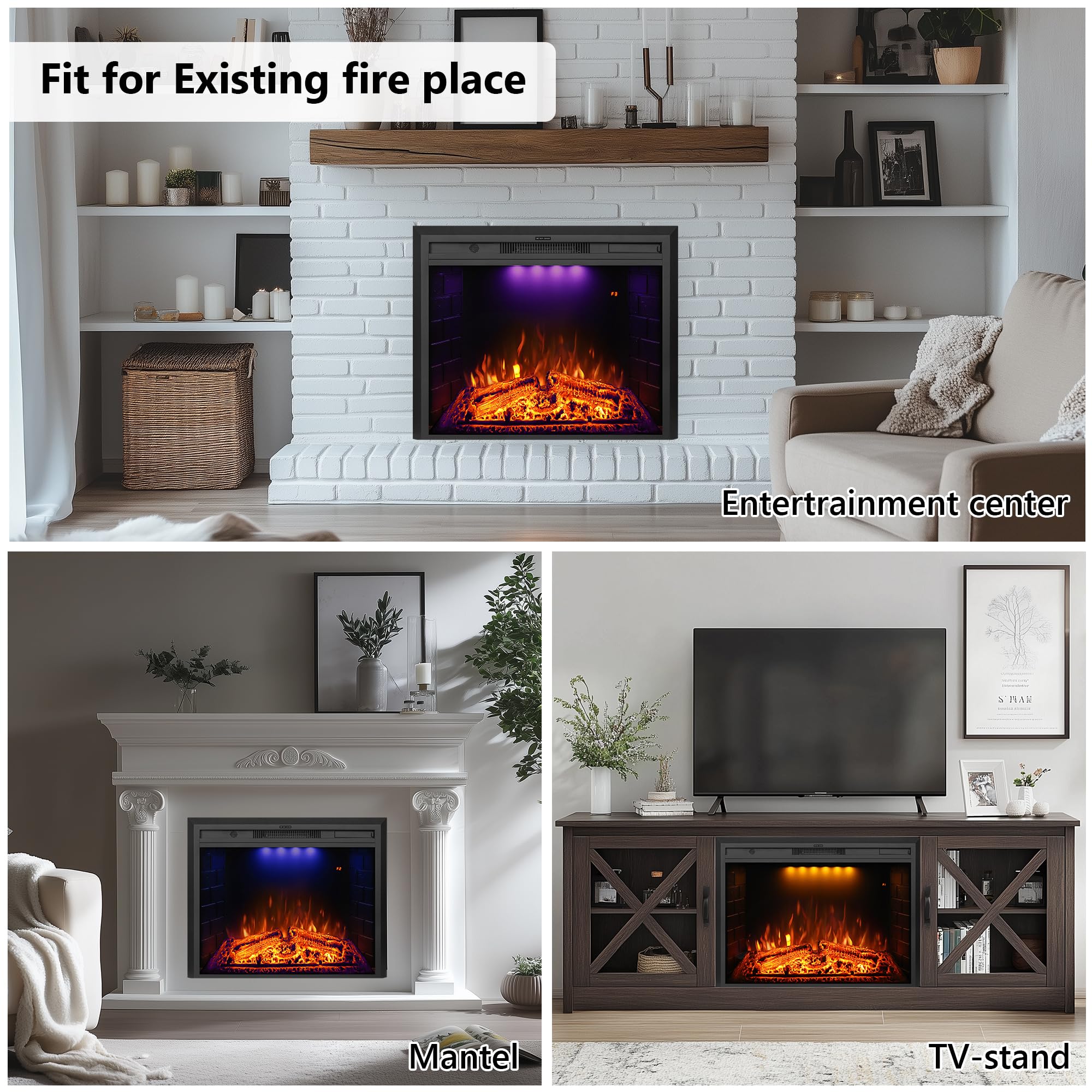 Dreamflame 33 Inch Electric Fireplace, Wall Fireplace Electric With Remote Control, Realistic Log And Crackling Sound, Overheati