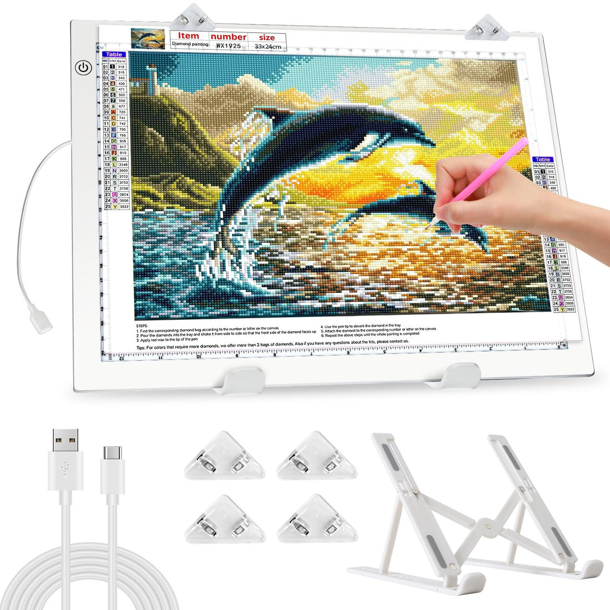 Zocelight A4 Light Pad For Diamond Art Kit For Adults,Ultra Thin Light Board With Stand And Clip For Diamond Painting Accessorie