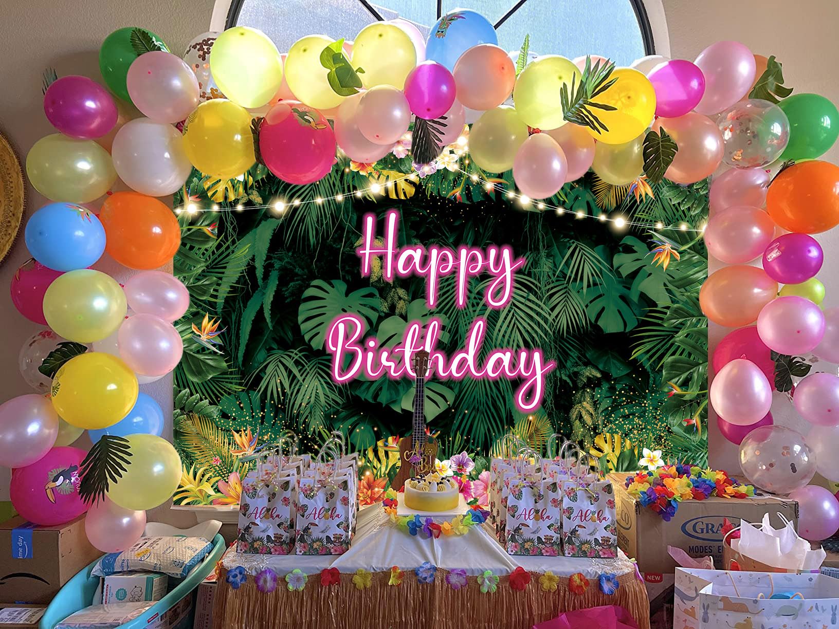 Generic Tropical Birthday Backdrop Hawaiian Palm Leaves Birthday Party Background Aloha Theme Happy Birthday Party Decorations L
