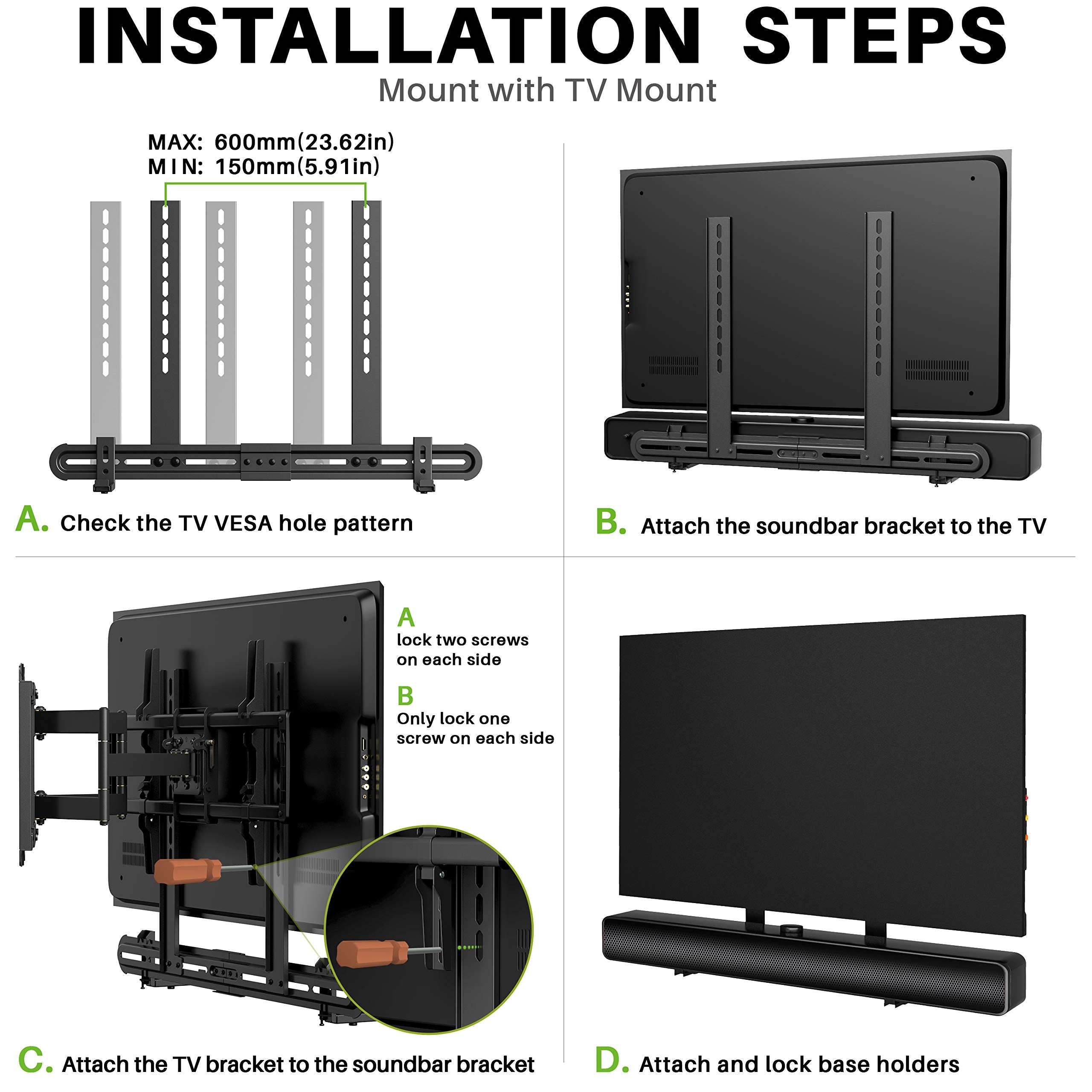 Usx Mount Universal Soundbar Mount Sound Bar Mounting Bracket To Tv, Soundbar Wall Mount Fits 3 Options With Hole/Without