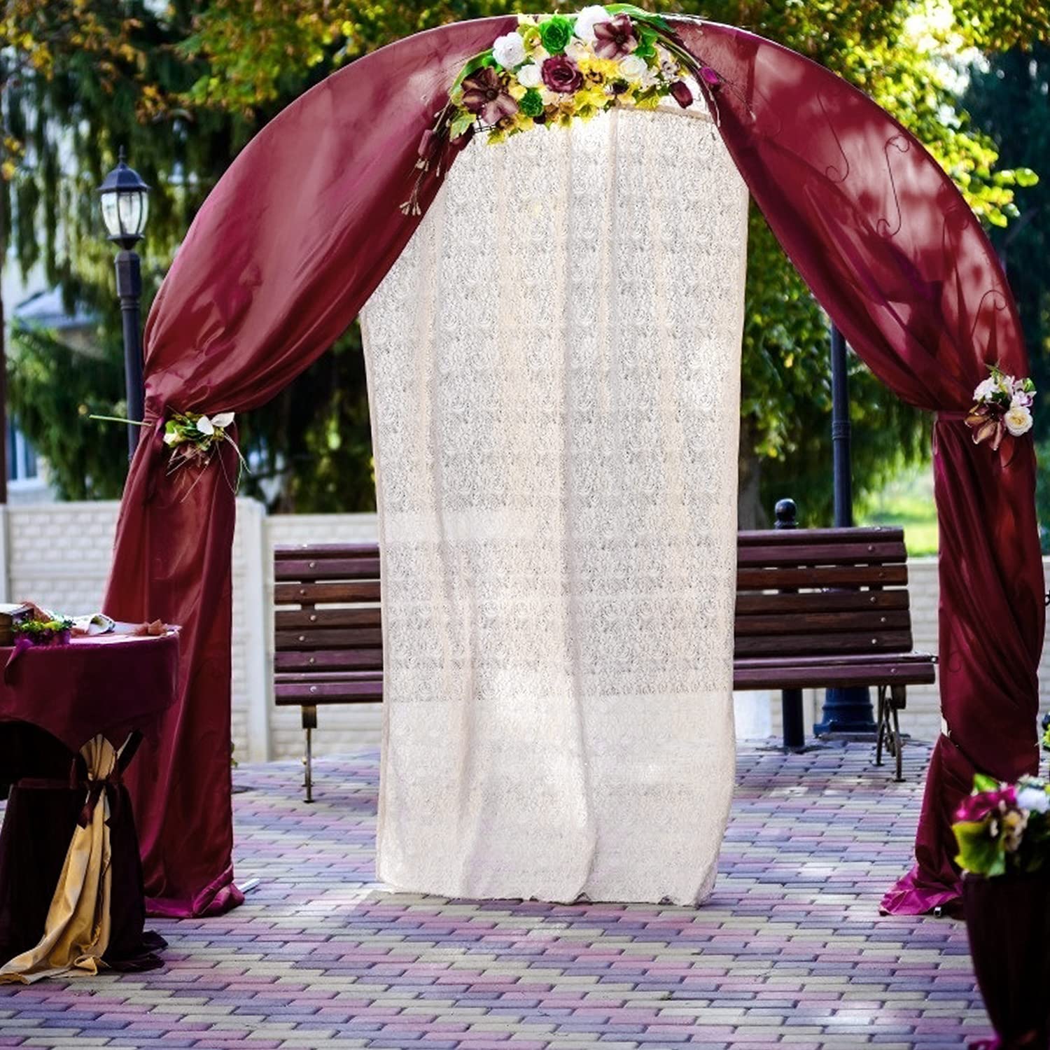 Wedding Arch Draping Fabric, 2 Panels Burgundy Sheer Backdrop Curtain Tulle Fabric Drapery For Arbor Wedding Archway Ceremony Pa
