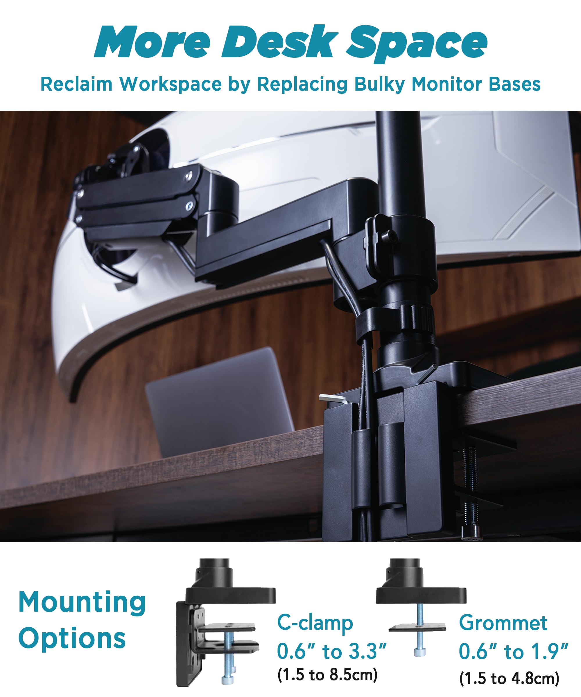 Ultrarm Heavy Duty Monitor Arm For Ultrawide Monitors Up To 57'' And 44 Lbs, Single Desk Stand, Pneumatic Height Adjustable, Mod